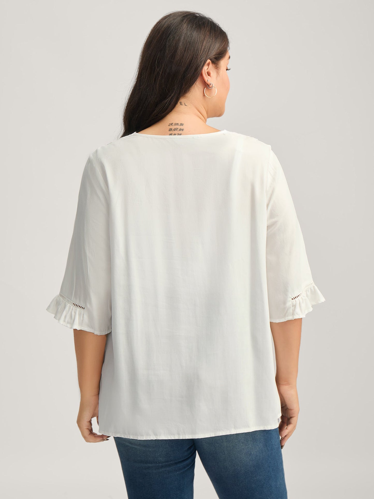 Lace Spliced Button Detail Blouse