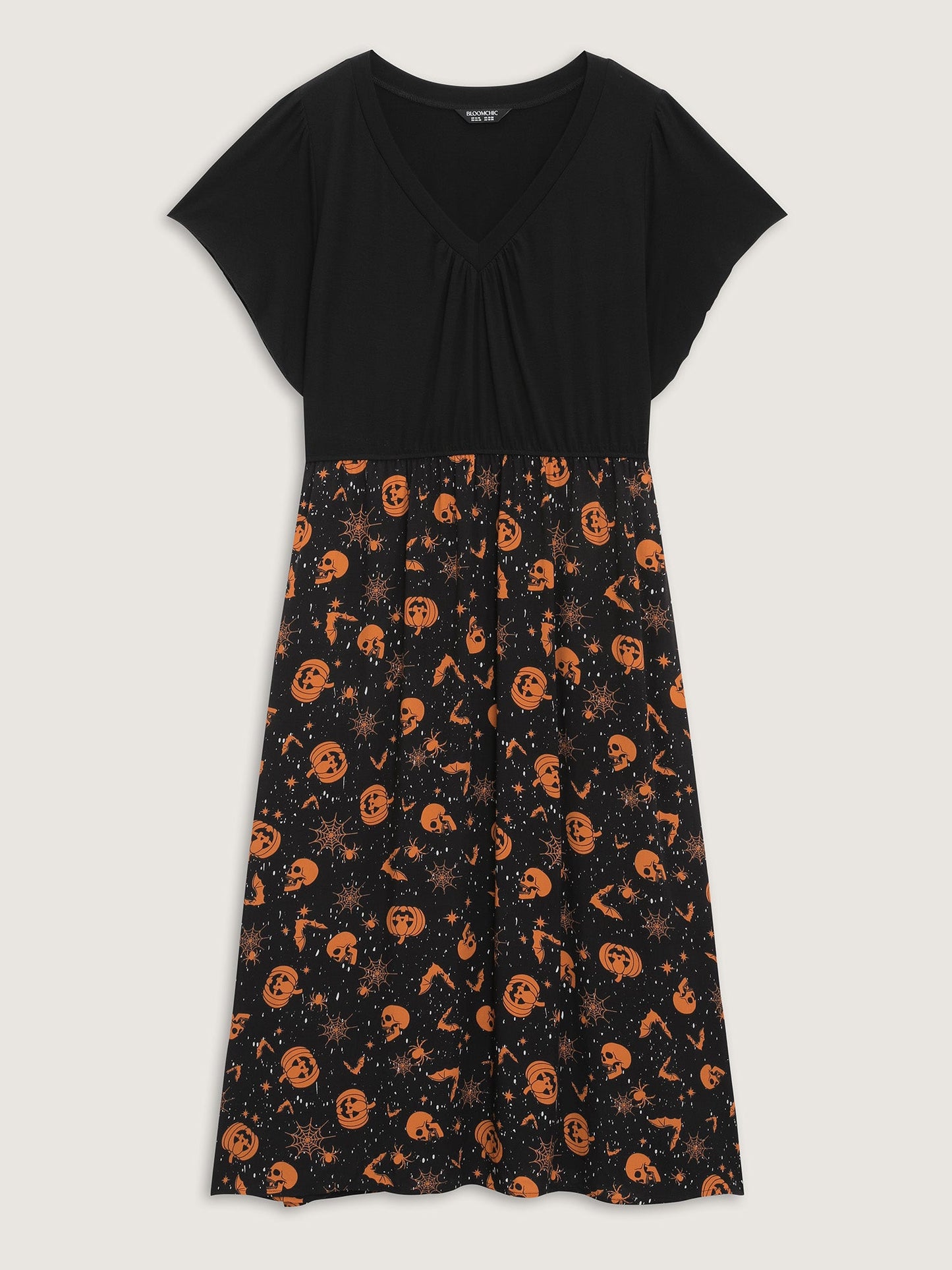 Pumpkin Contrast Print Pockets Maxi Dress