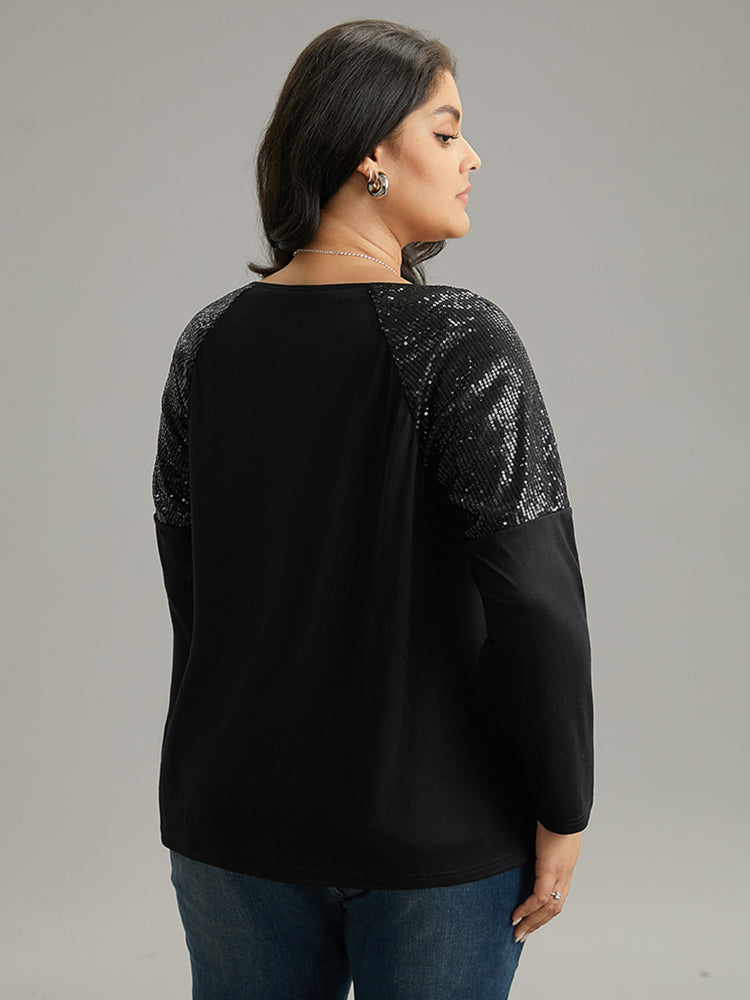 Sequin Patchwork Raglan Sleeve T-shirt