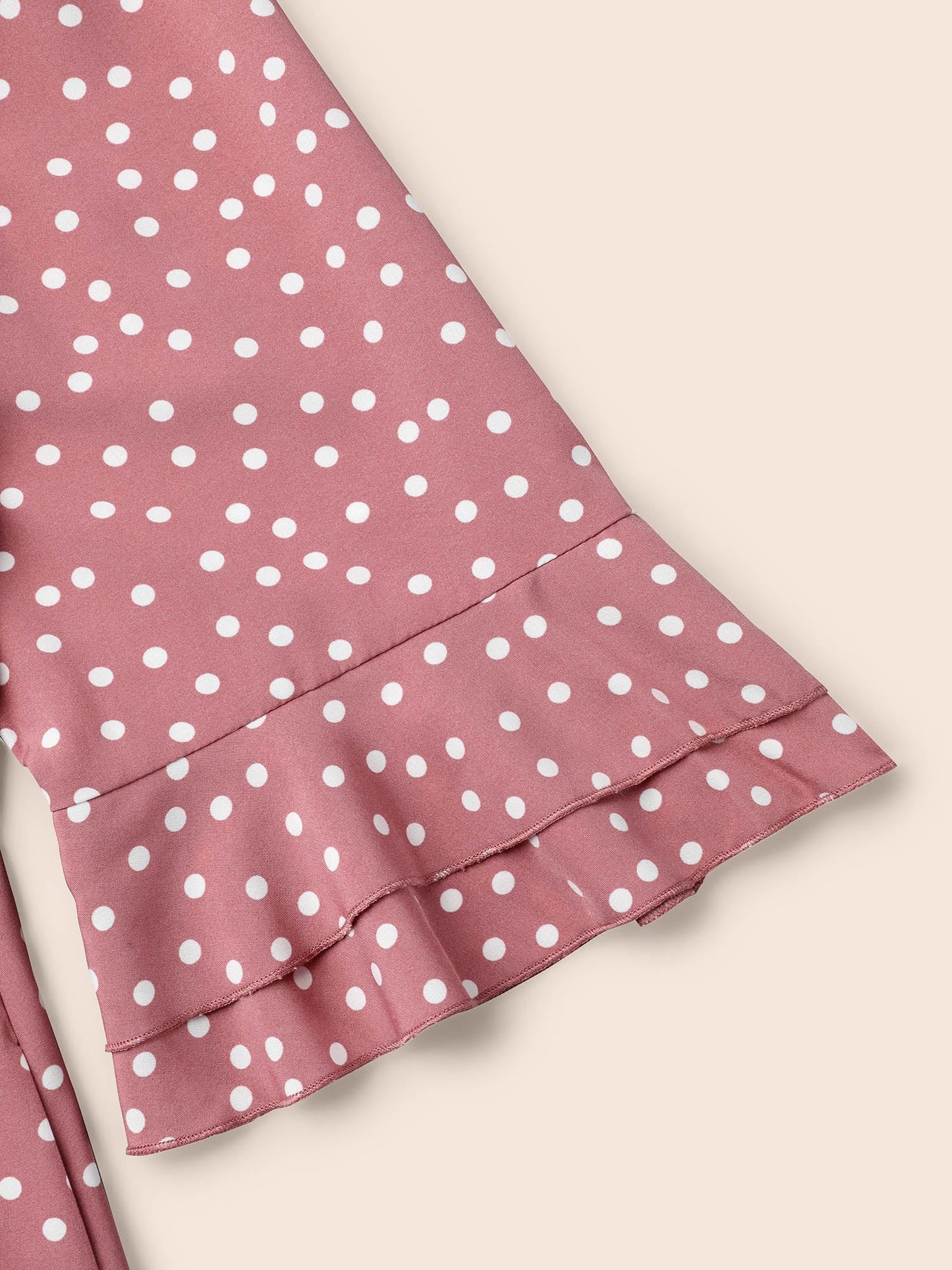 Polka Dot Print Tiered Ruffles Sleeve Midi Dress