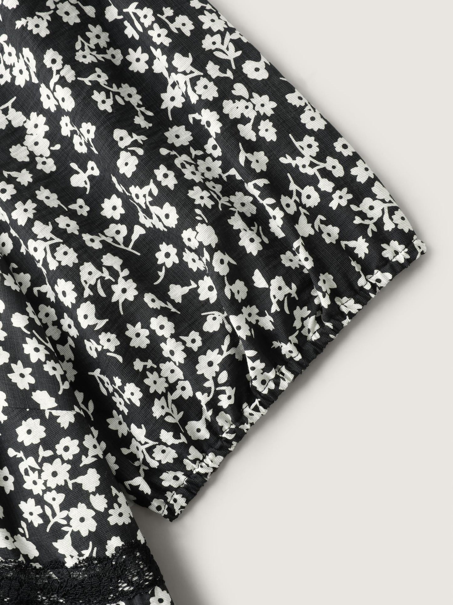 Ditsy Floral Print Lace Detail Midi Dress