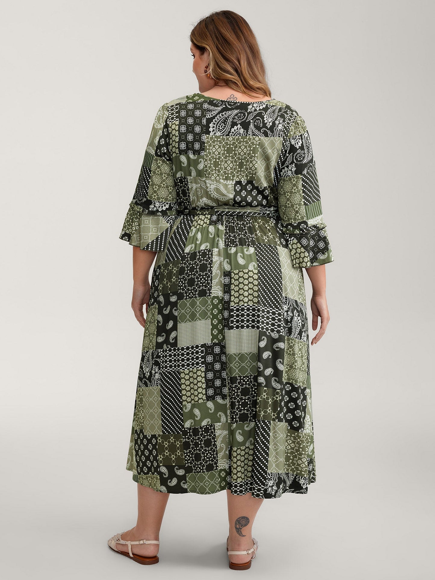 Boho Print Wrap Neckline Belted Maxi Dress