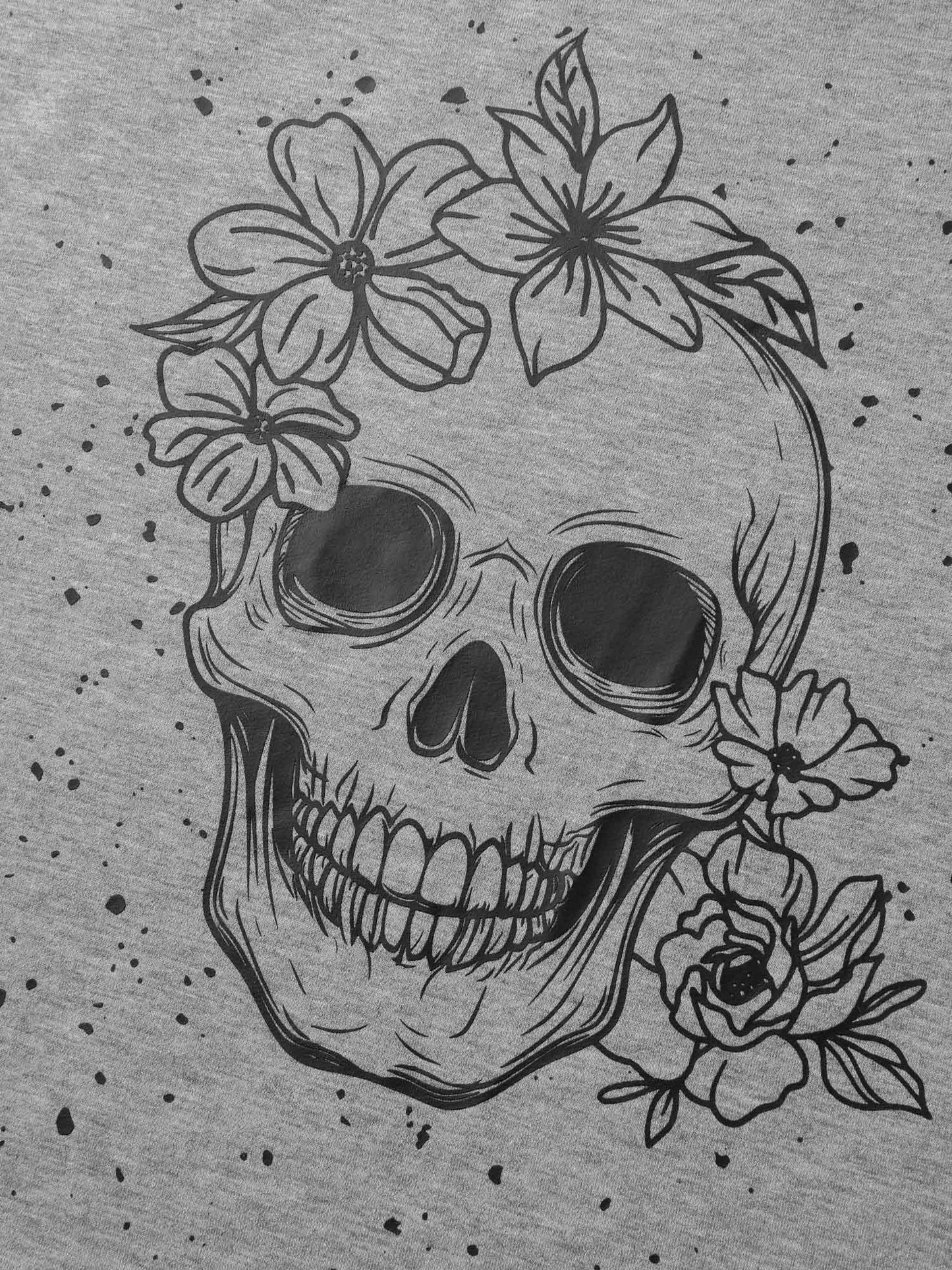 Floral Skull Print One-Shoulder Sweatshirt