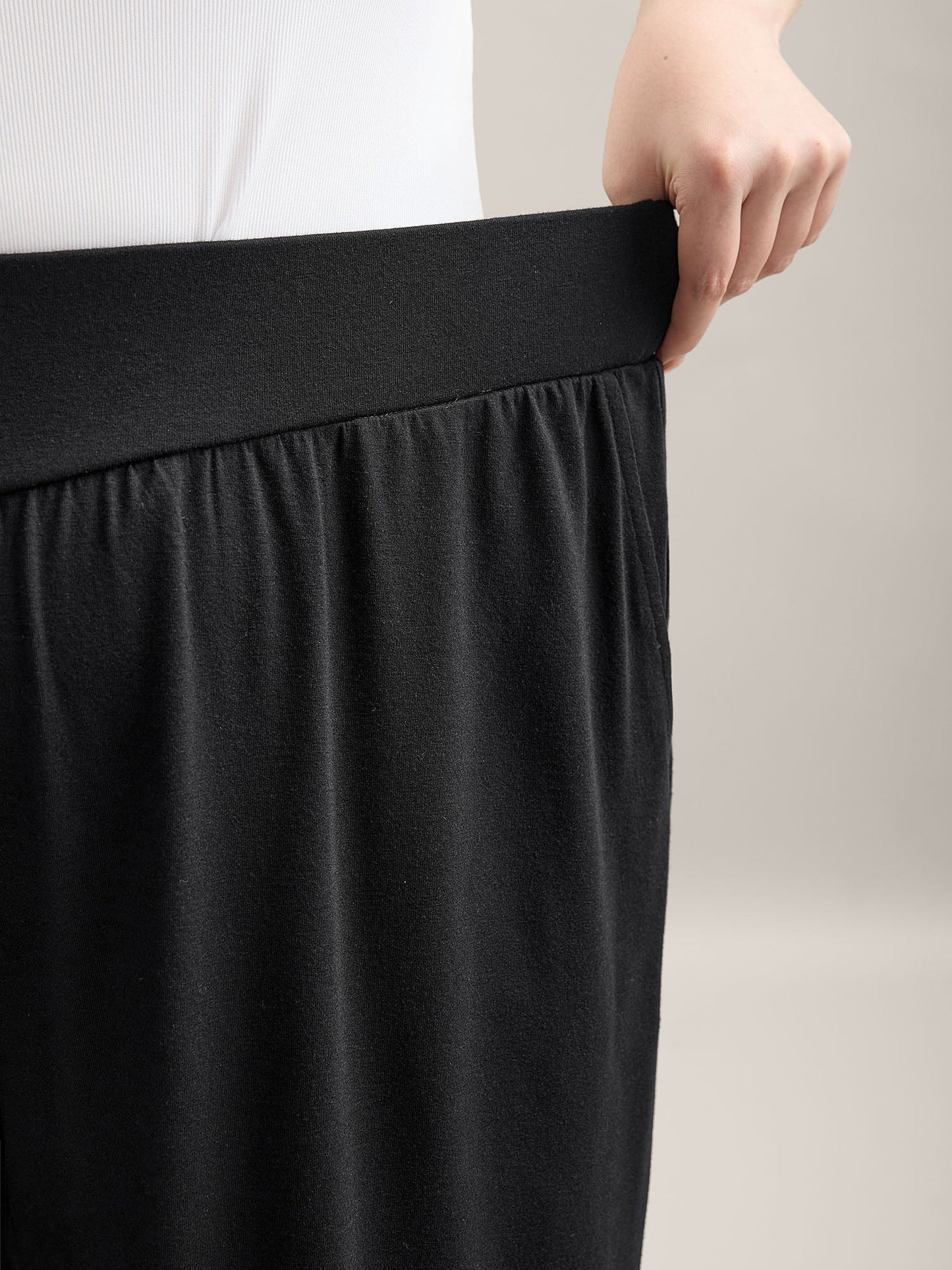 Rubber Waist Curved Hem Wide Leg Pants