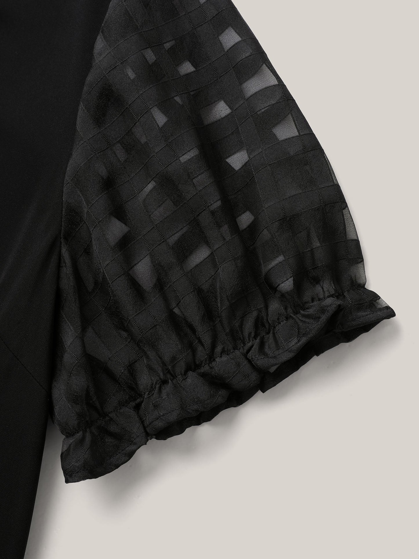 Sheer Grid Neck Keyhole Blouse