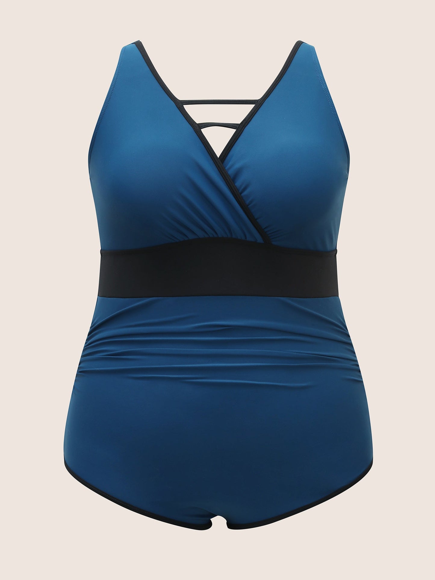 Contrast Trim Keyhole Gathered One Piece Swimsuit