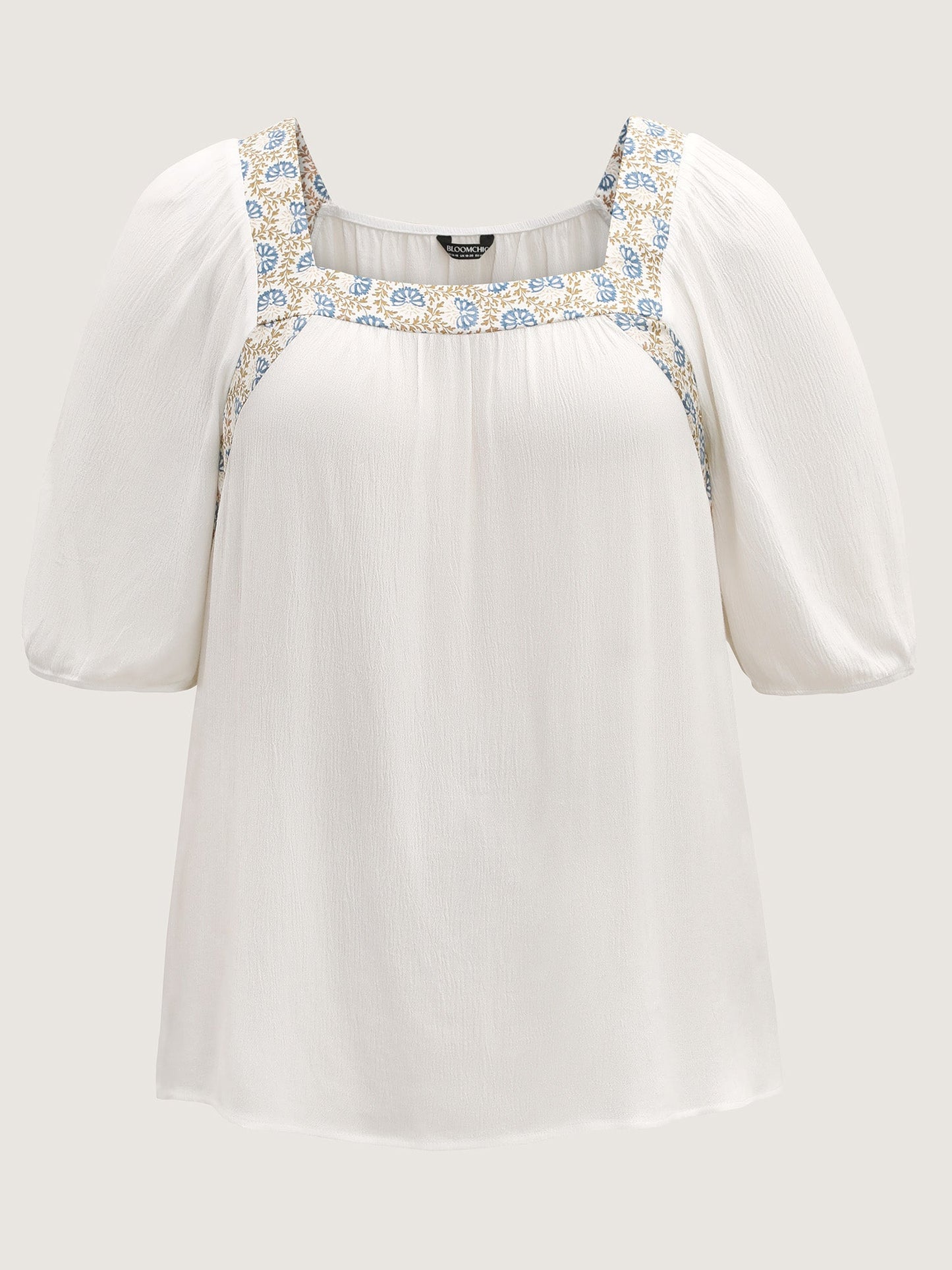 Boho Spliced Neck Pleated Plain Blouse