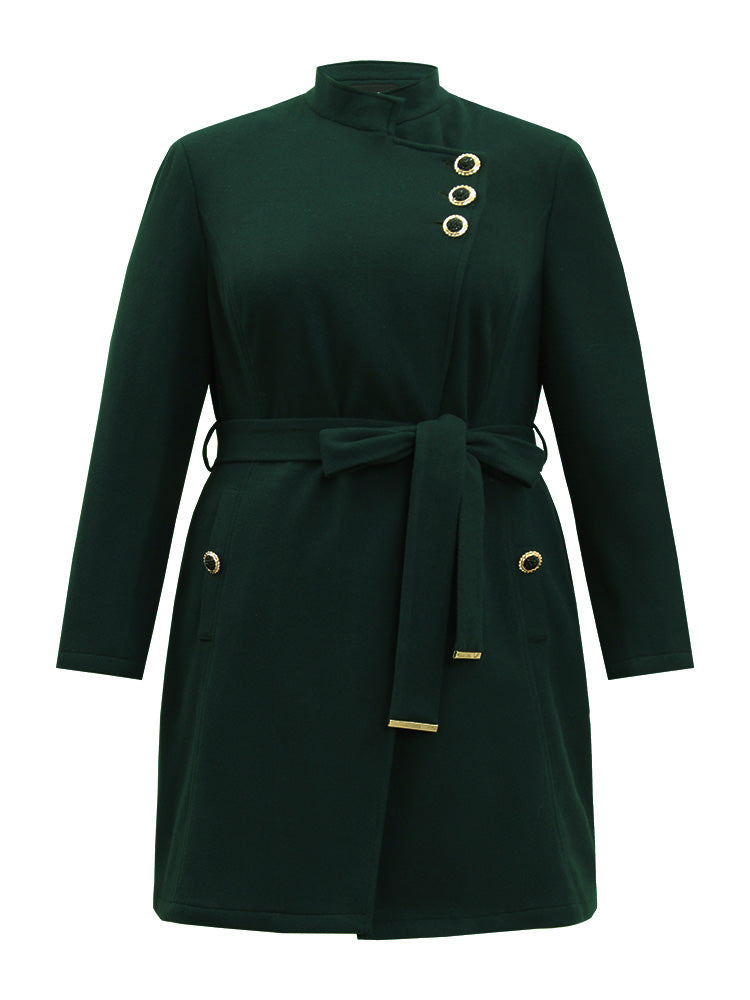 Solid Metal Detail Belted Pocket Coat