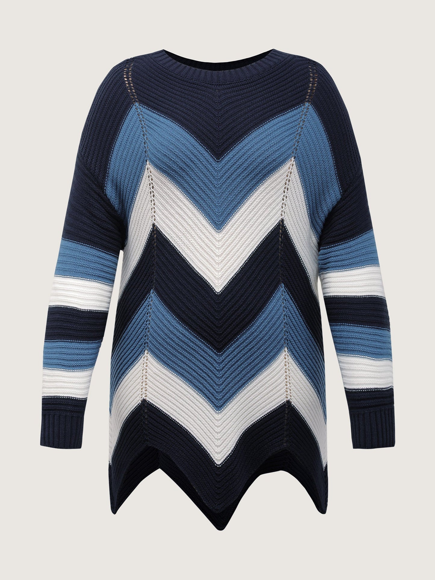 Round Neck Colorblock Asymmetrical Hem Pullover