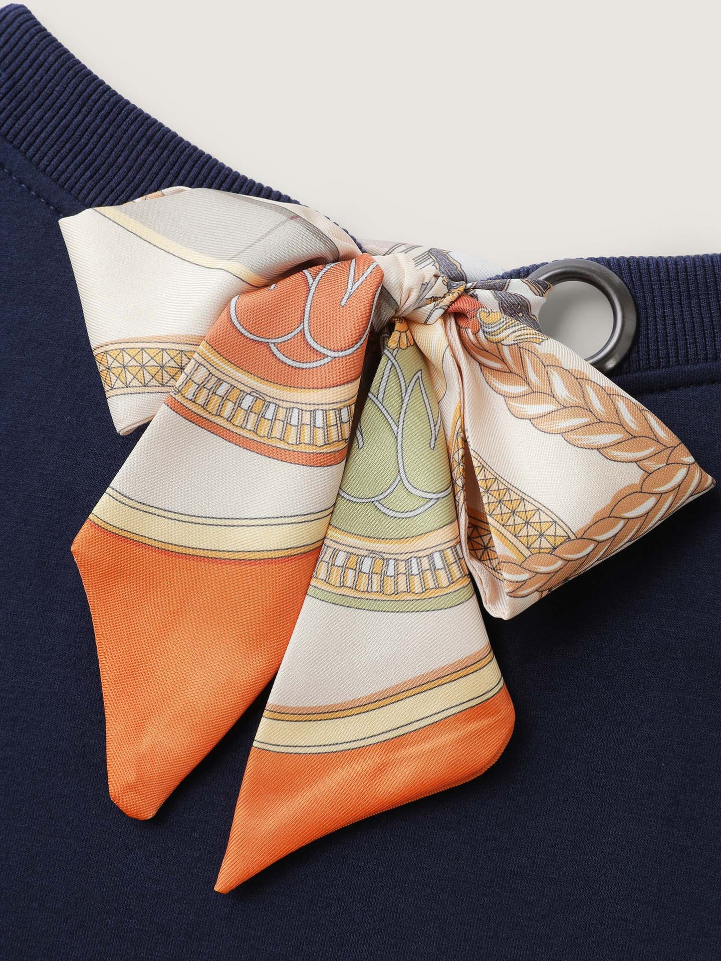 Back Silk Scarf Bow-Tie Detachable Sweatshirt