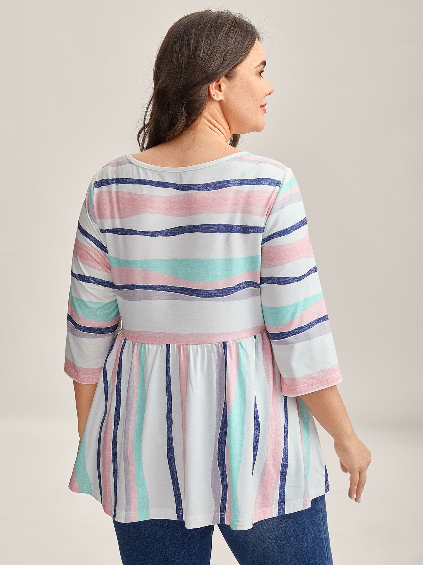 Color Contrast Seven-Quarter Sleeve T-Shirt