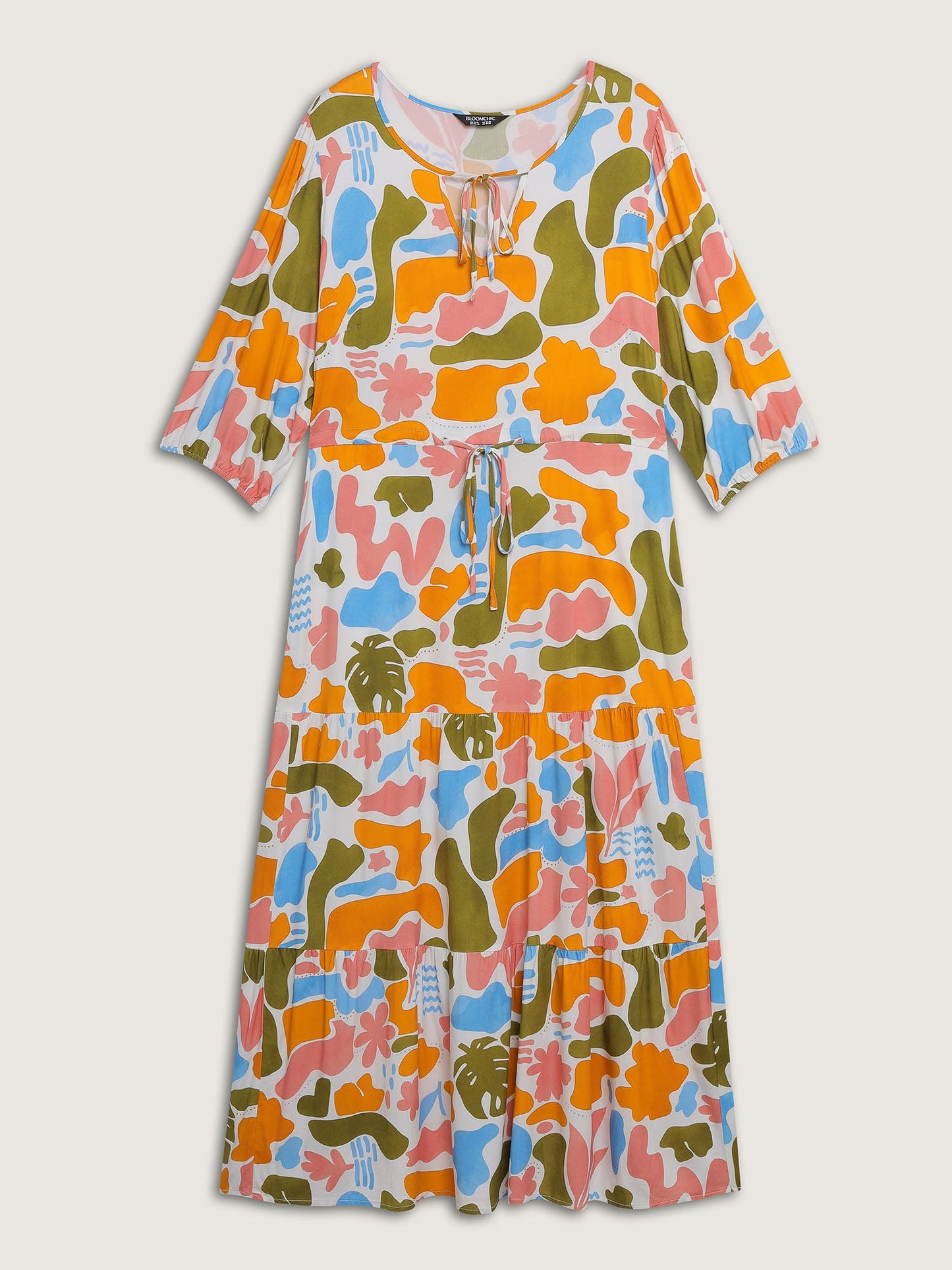 Abstract Print Neck-Tie Pockets Maxi Dress