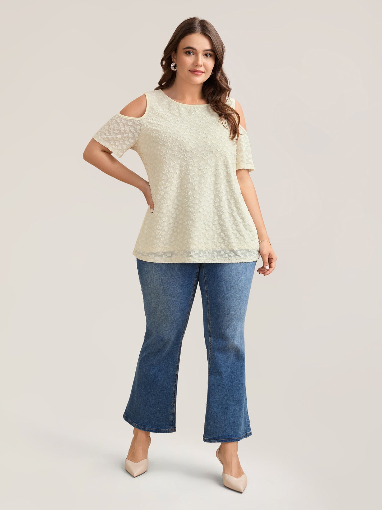Textured Off-Shoulder Lined T-Shirt