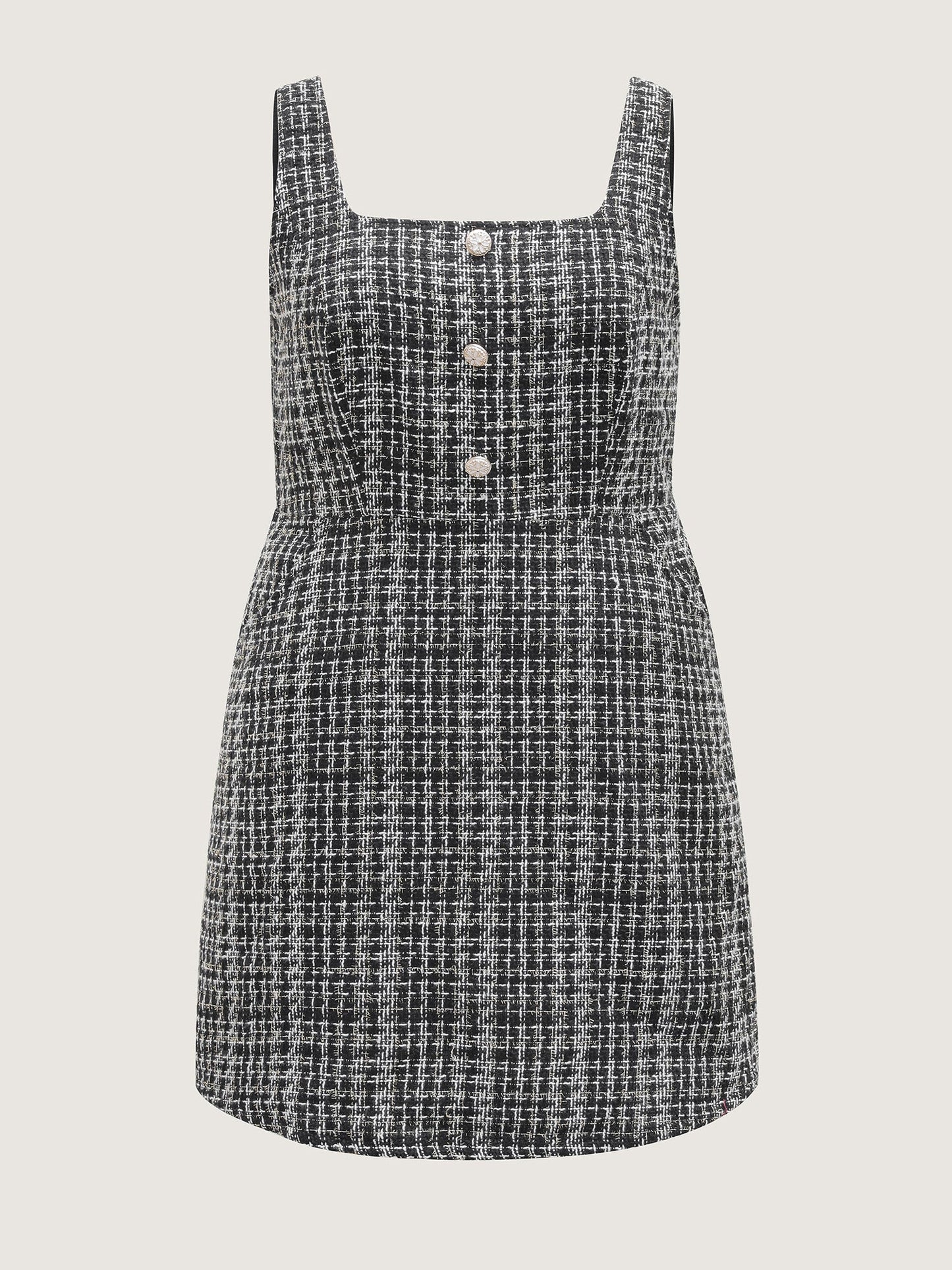 Tweed Woven Pattern Lined Button Midi Dress