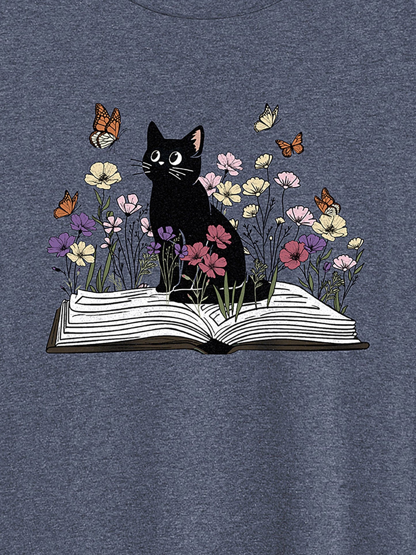 Bookish Cat Printed Round Neck T-Shirt