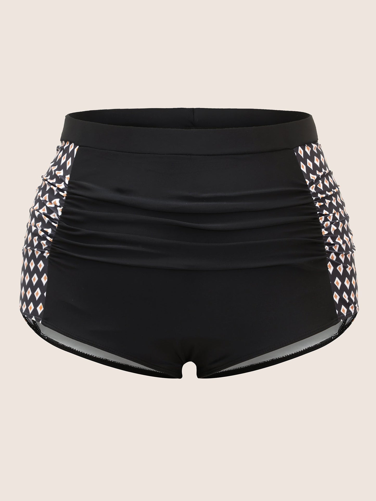 Geometric Patchwork Ruched High Rise Swim Bottom