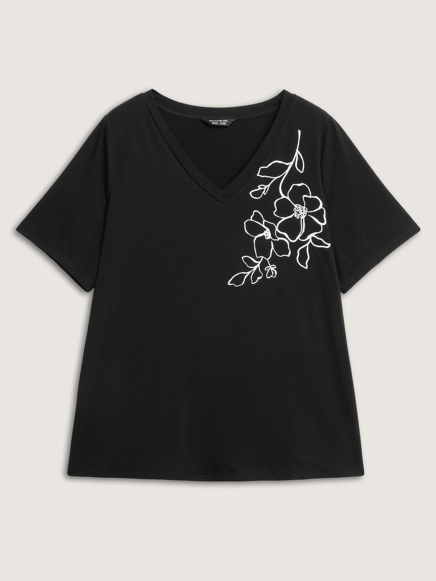 Floral Print V-Neck Half Sleeve T-Shirt