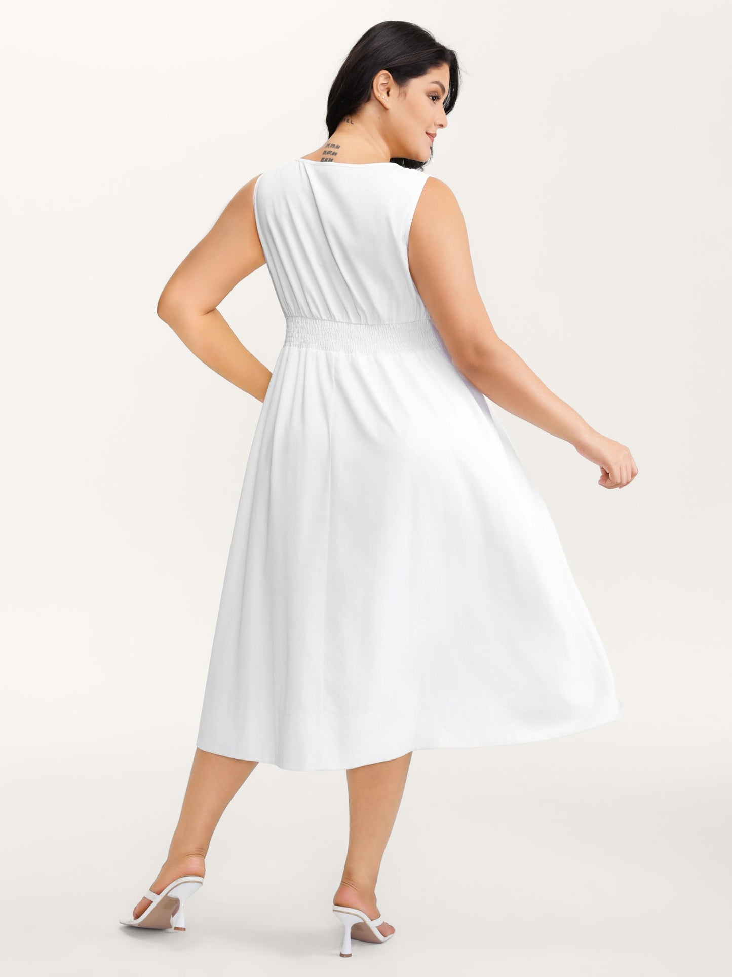 Triangular Cinched-Waist A-Line Midi Dress