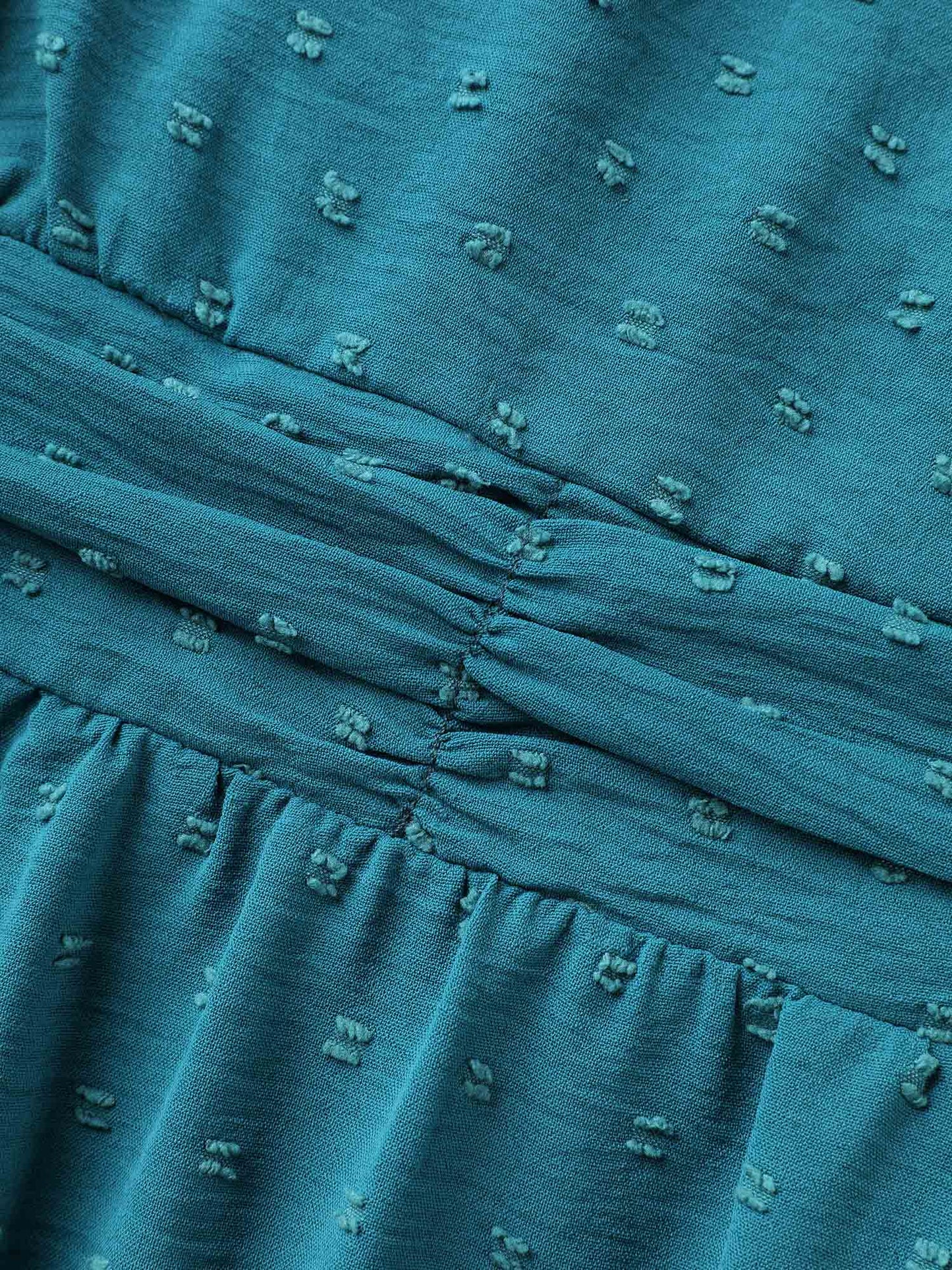 Textured Stretchy Pleated Waist Midi Dress