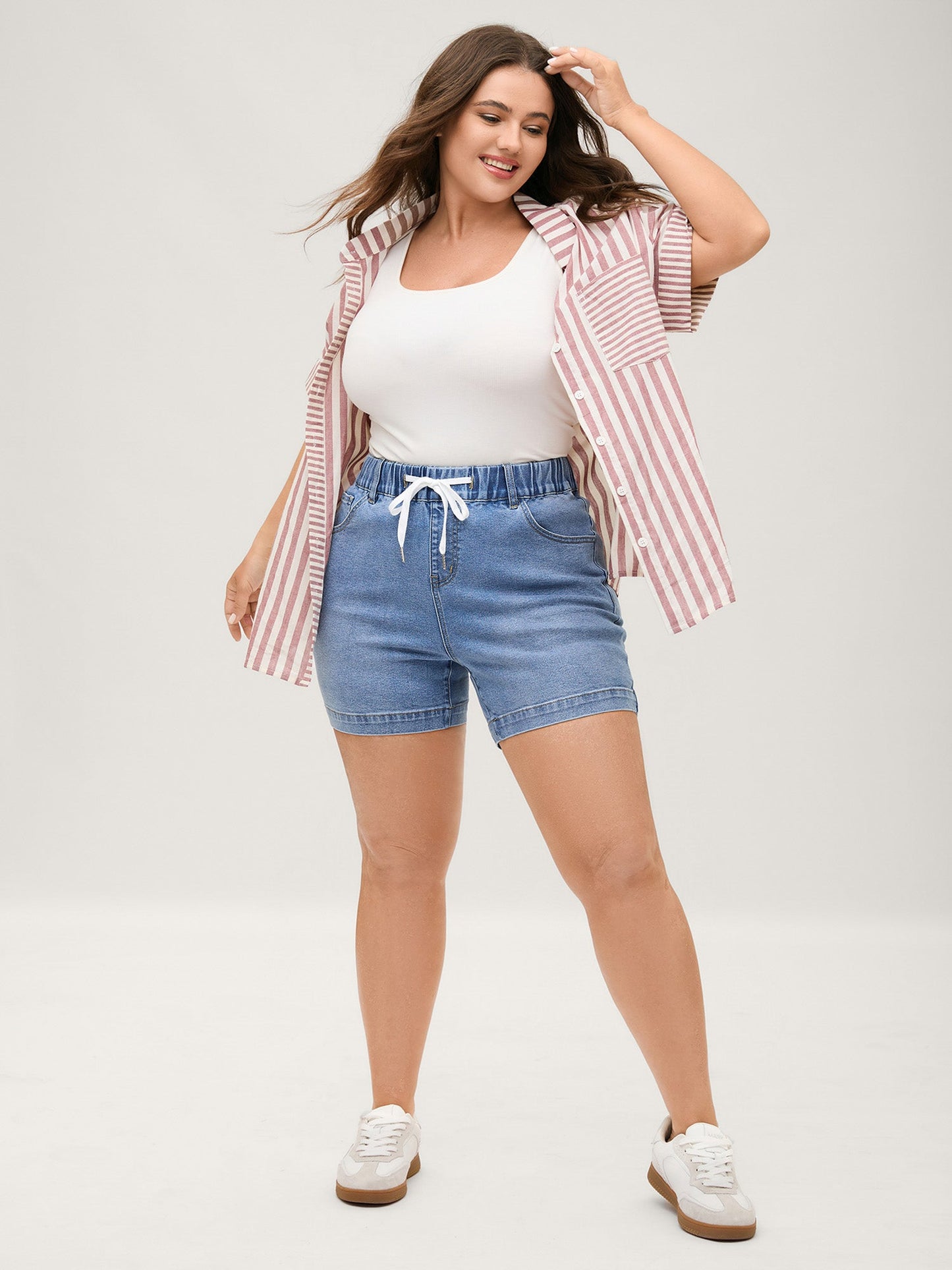 Pull-On Stretch Drawstring Waist Denim Shorts