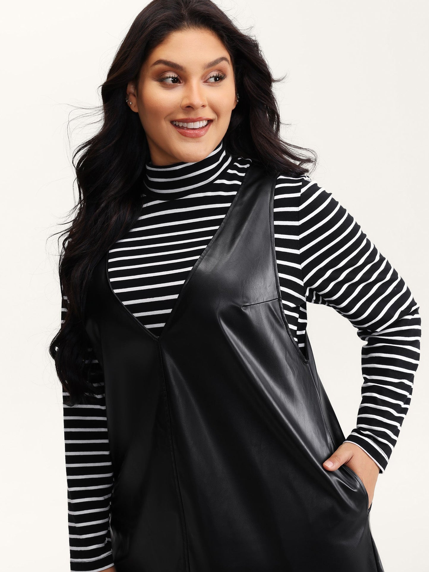 Leather V-Neck Sleeveless Sheath Dress