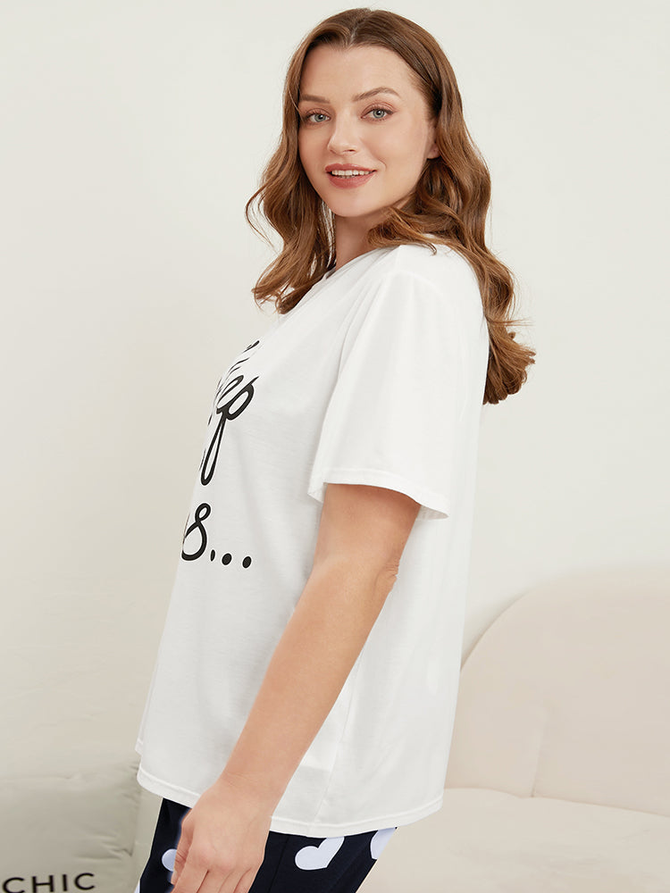 Round Neck Letters Print Solid Loungewear