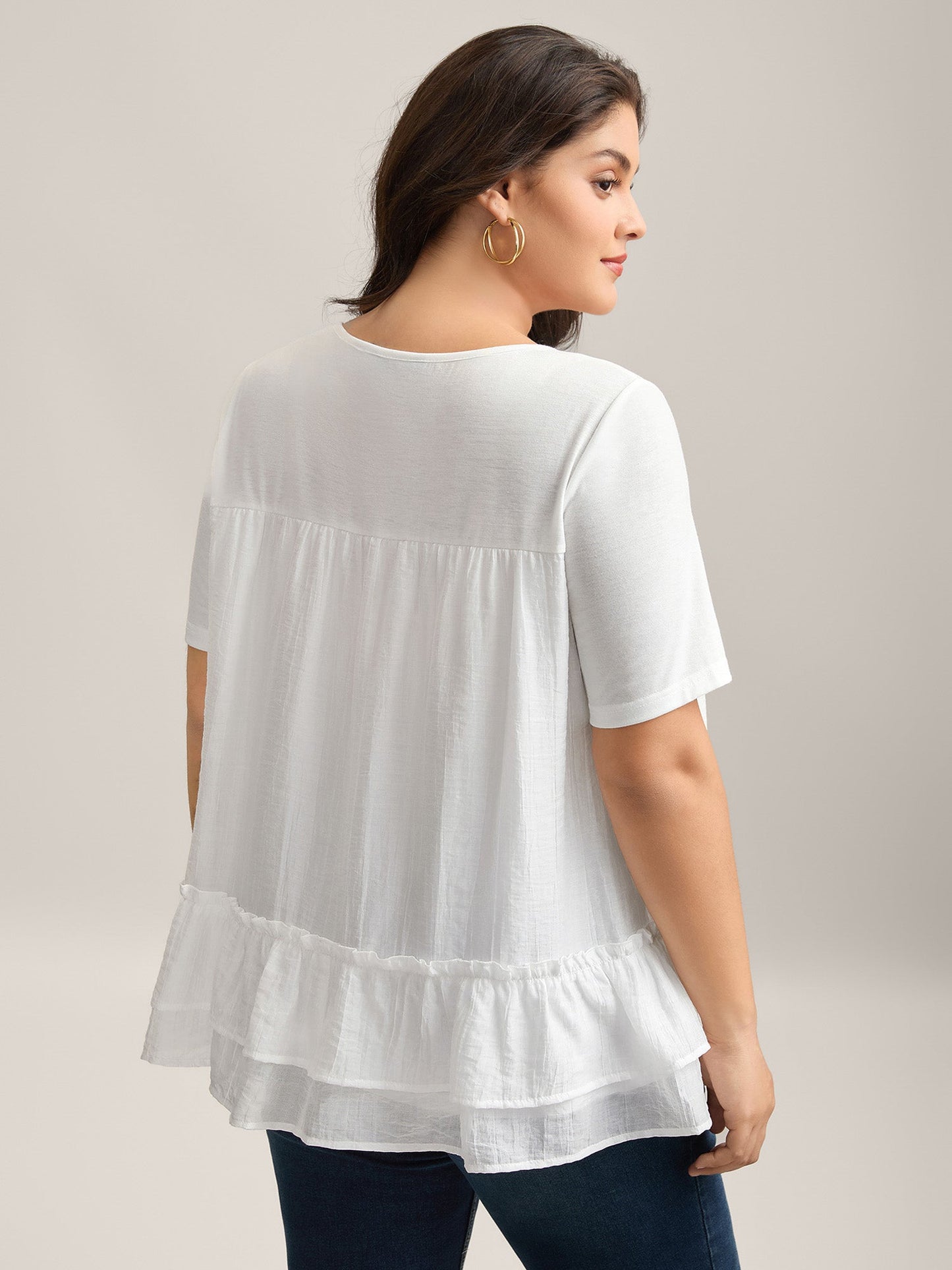 Layered Ruffled Hem Plain Knit Top