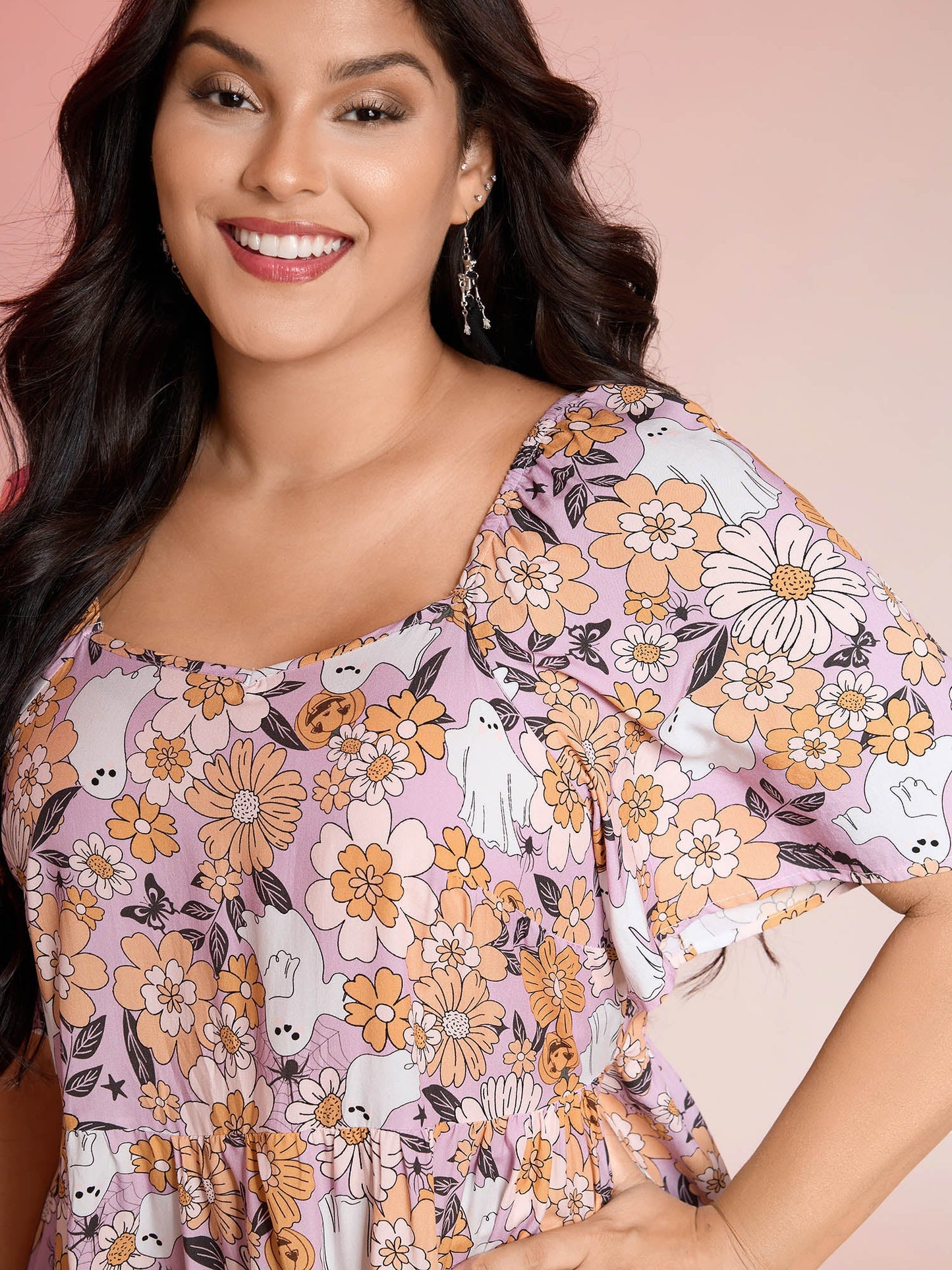 Rayon Halloween Floral Print Blouse
