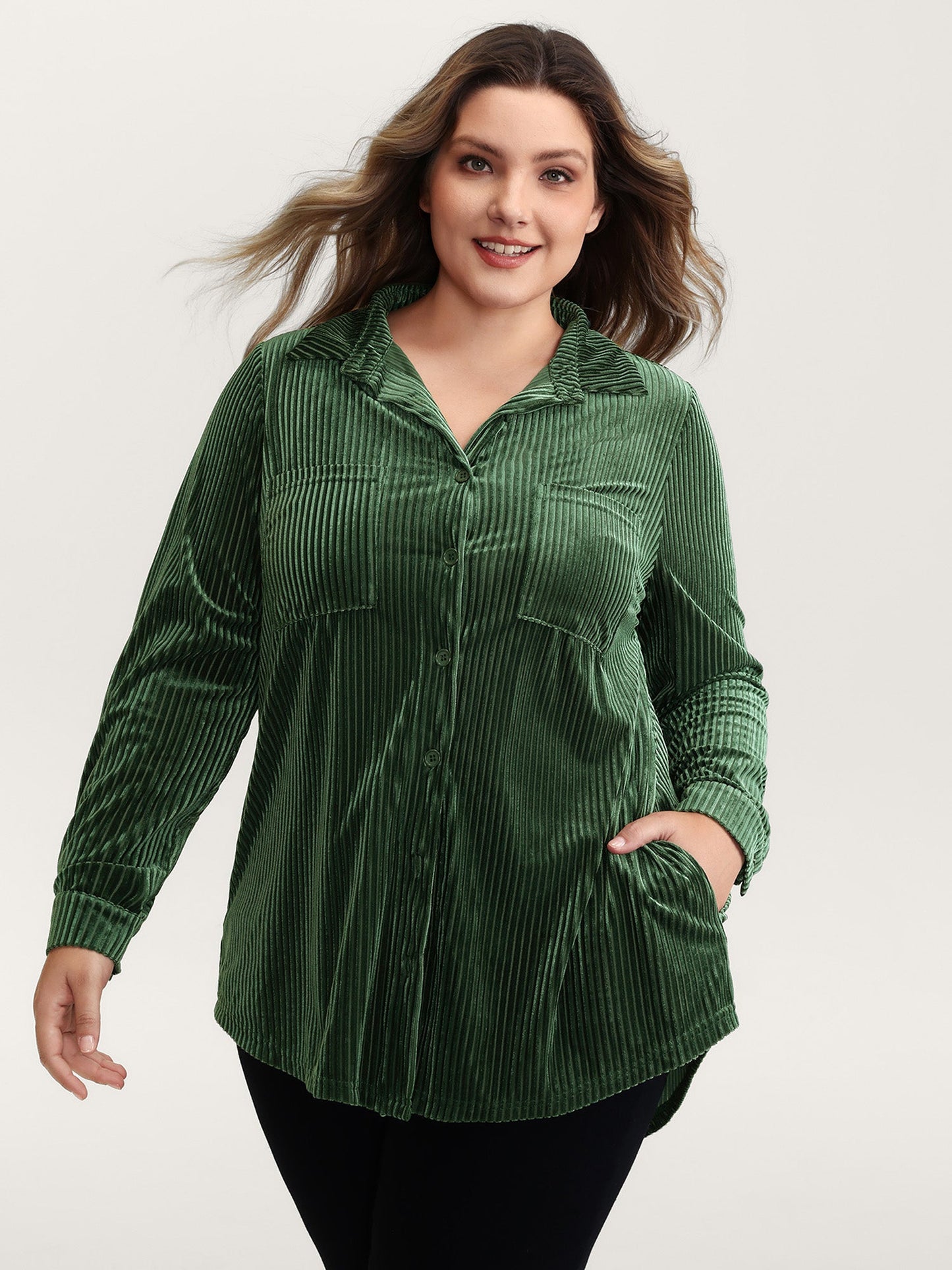 Velvet Textured Pockets Button-Down Shirt