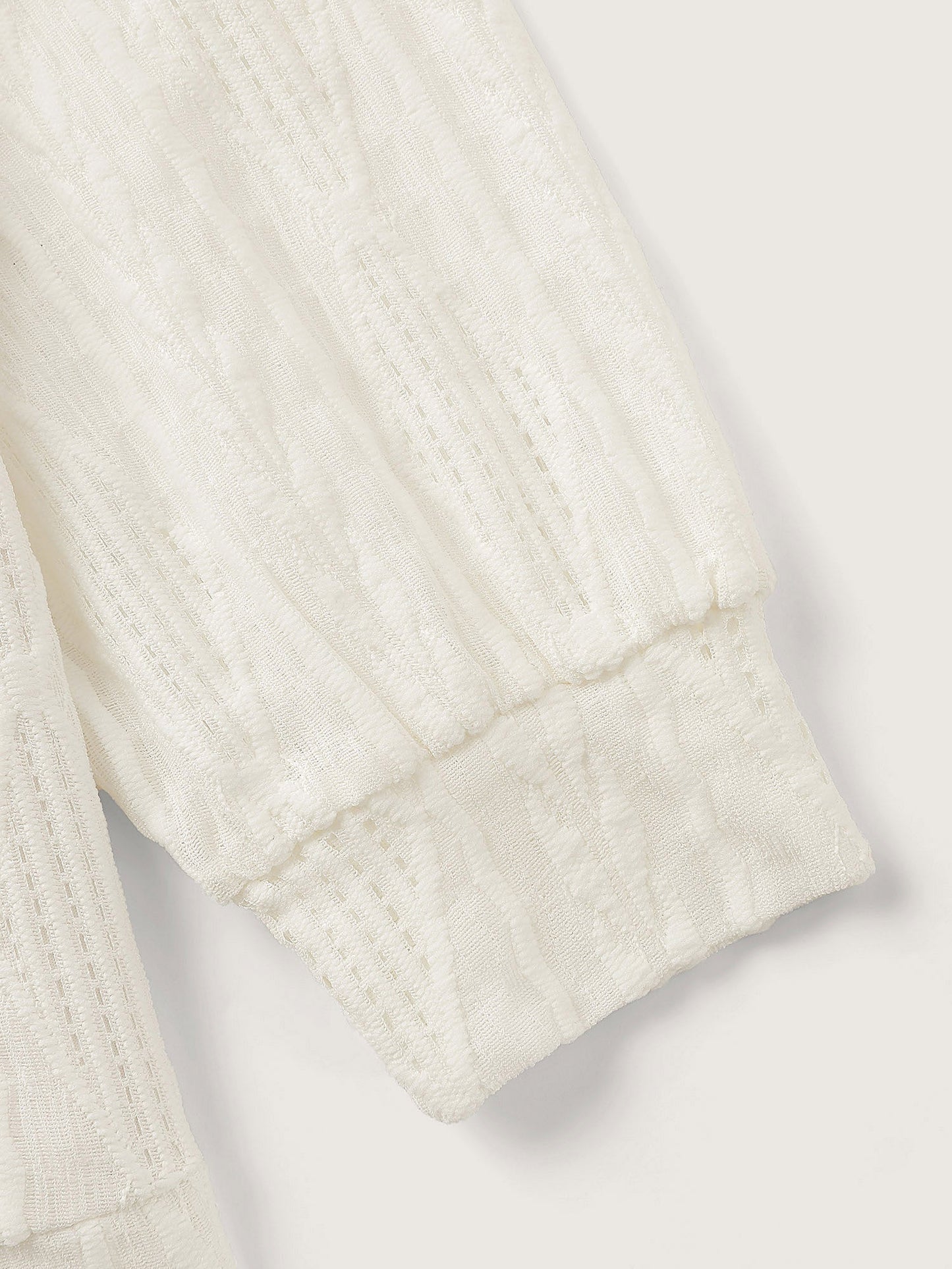 Textured Lapel Collar Stretchy Hem Sweatshirt