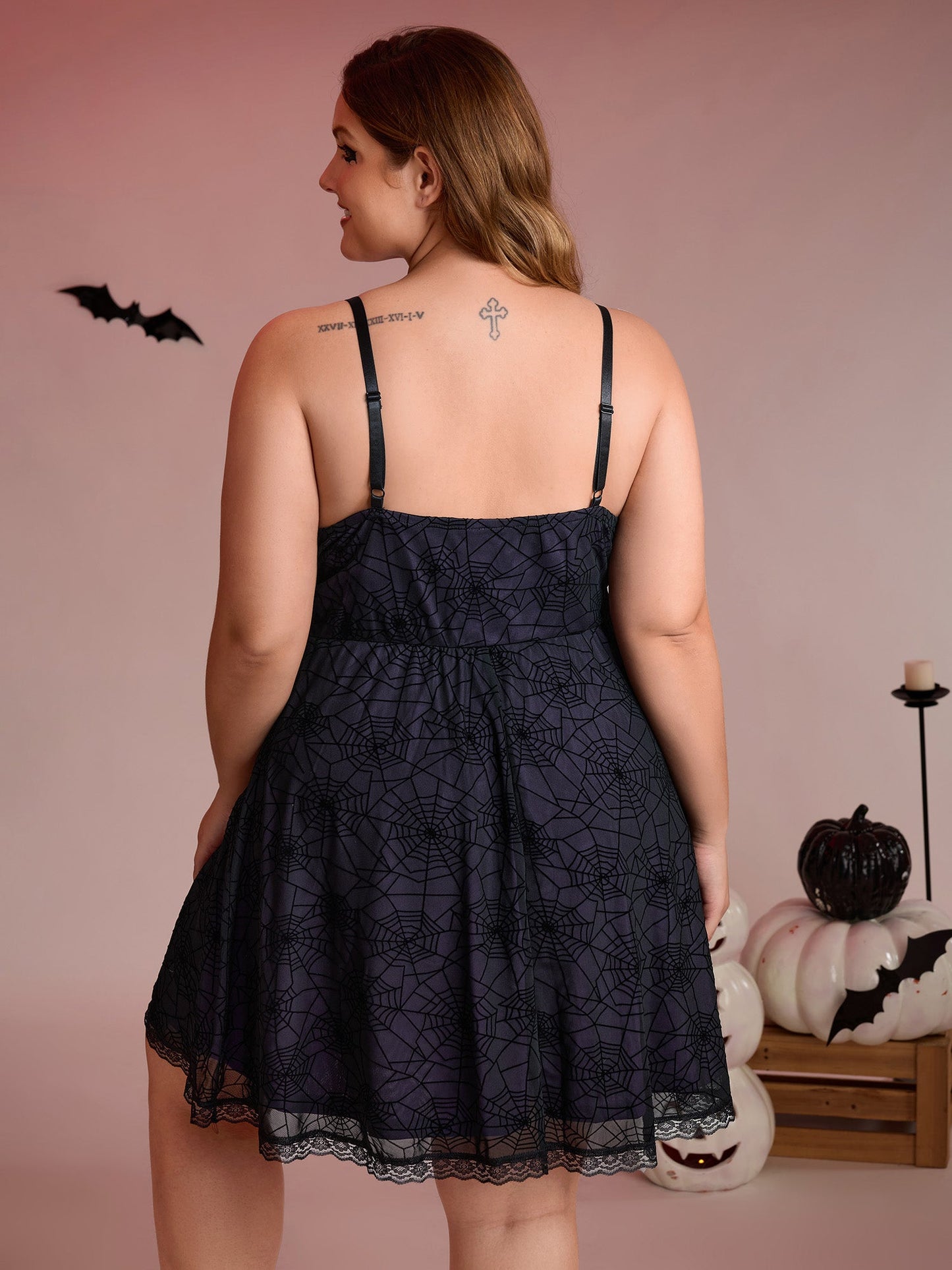 Elastic Flocked Mesh Spiderweb Sleep Dress