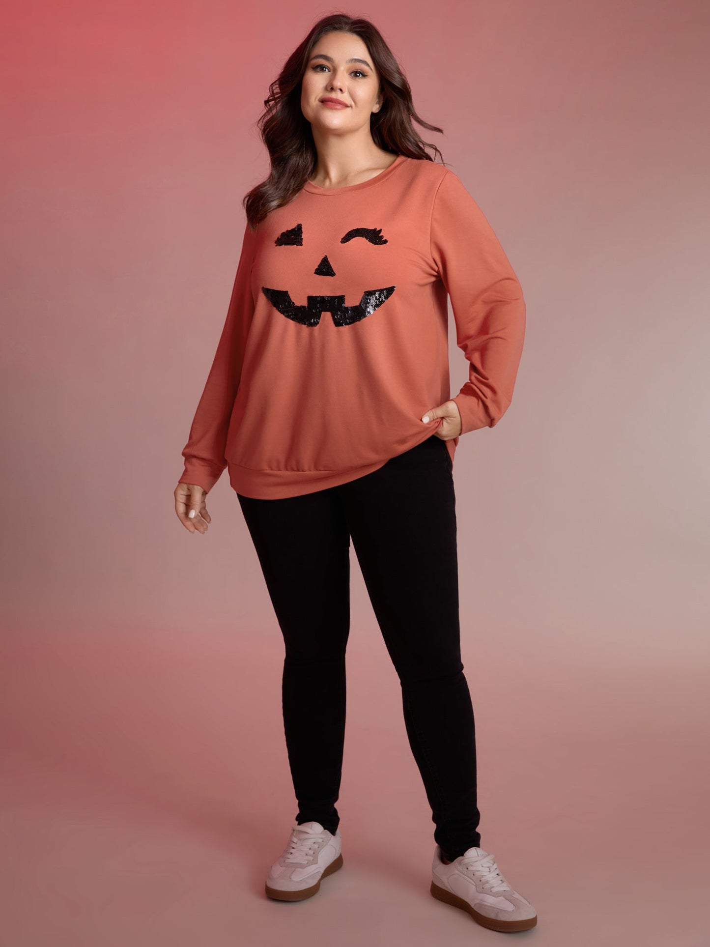 Supersoft Pumpkin Spice Sequin Embroidery Sweatshirt