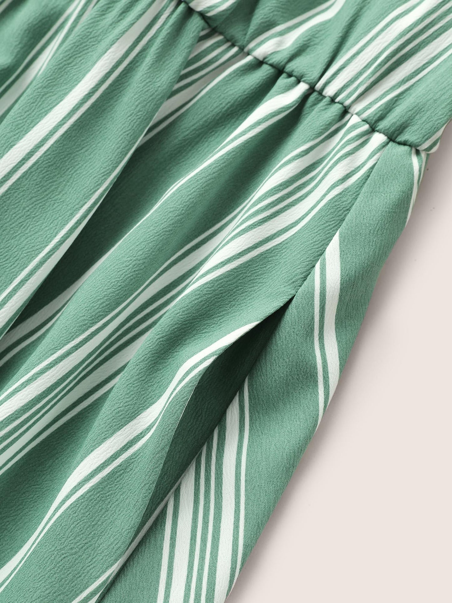 Striped Elastic Waist Belted Wrap Dress