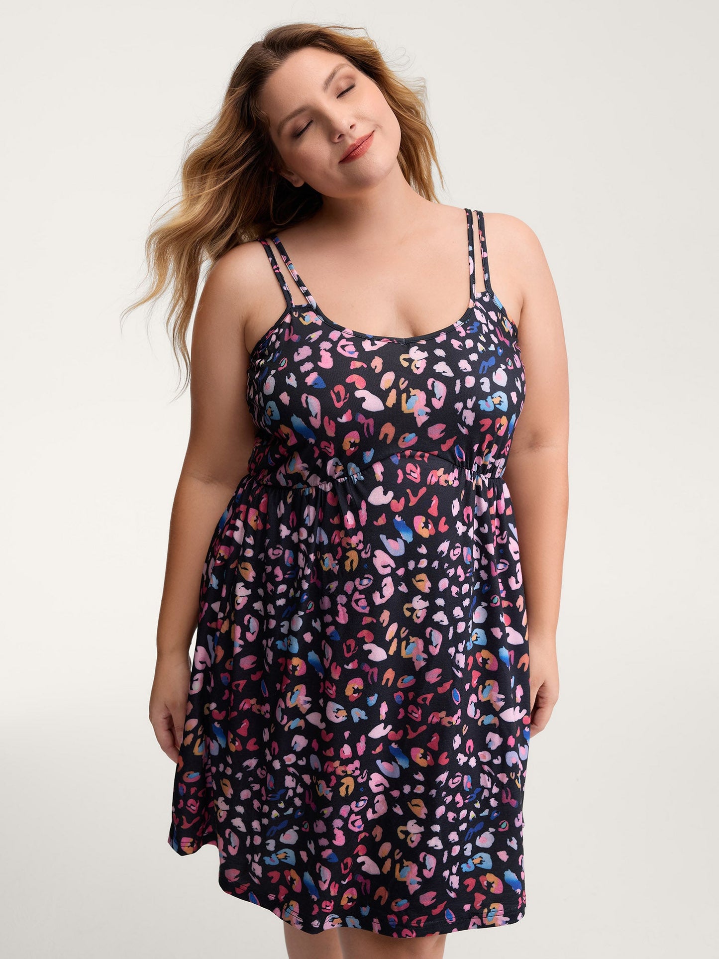 Colorful Leopard Print Double Strap Sleep Dress