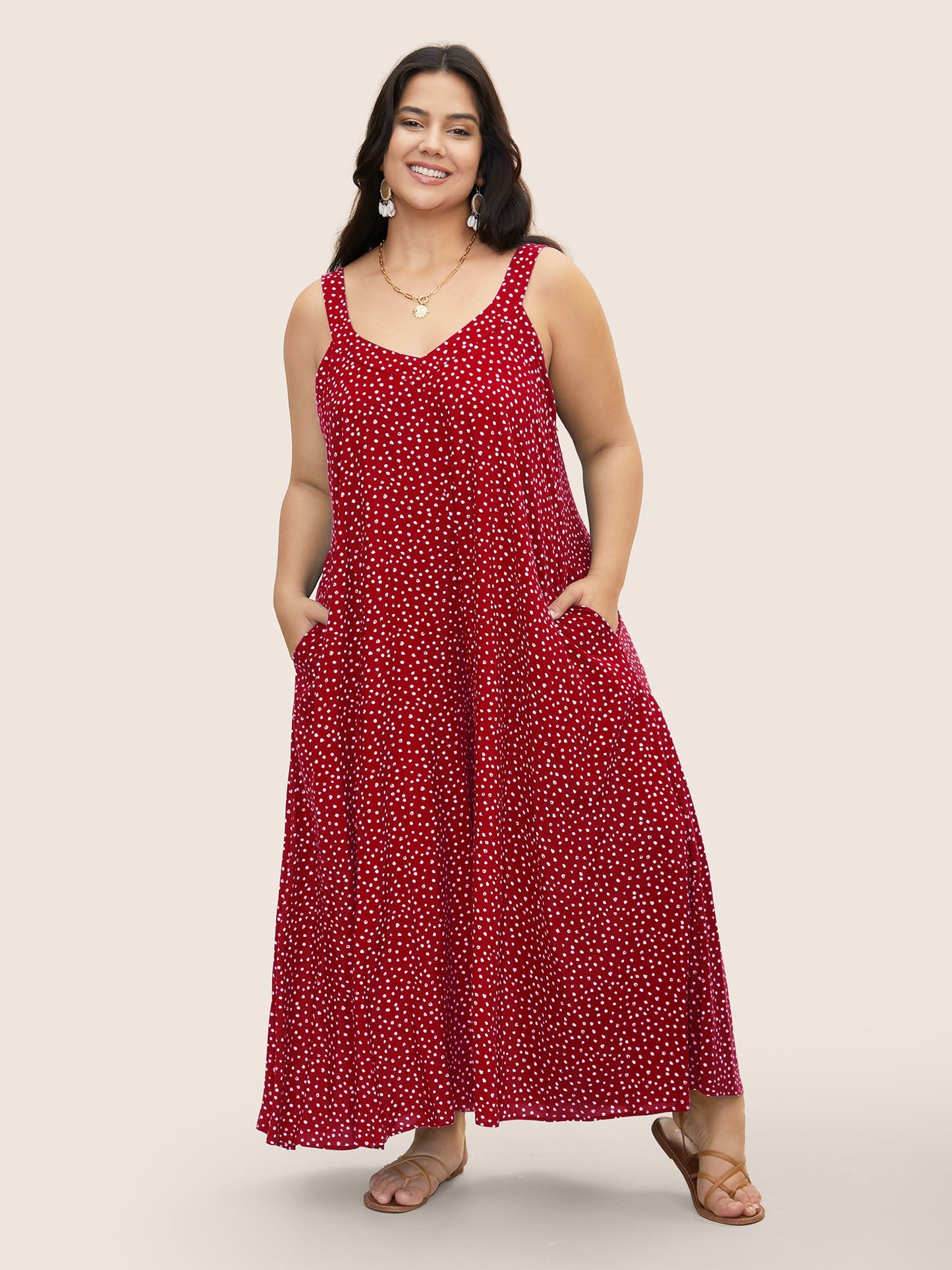 Polka Dot U Neck Wide Leg Jumpsuit
