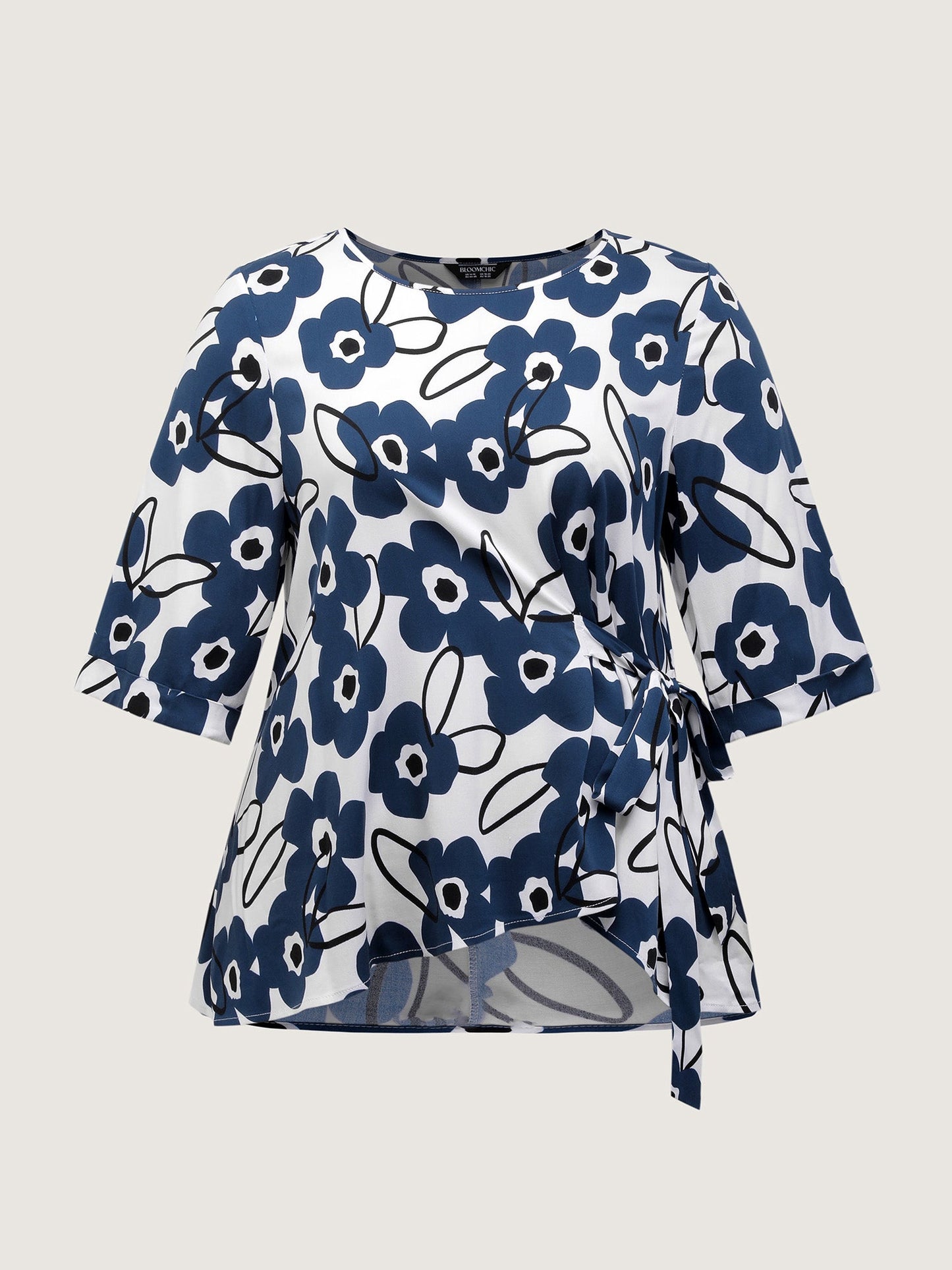 Floral Print Waist-Tie Blouse