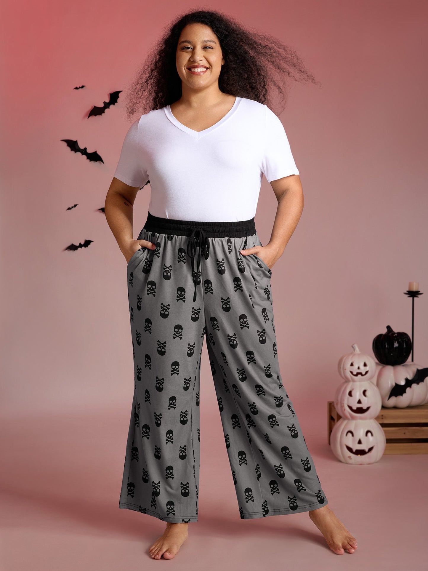 Skull Halloween Print Micro-Flare Lounge Pants