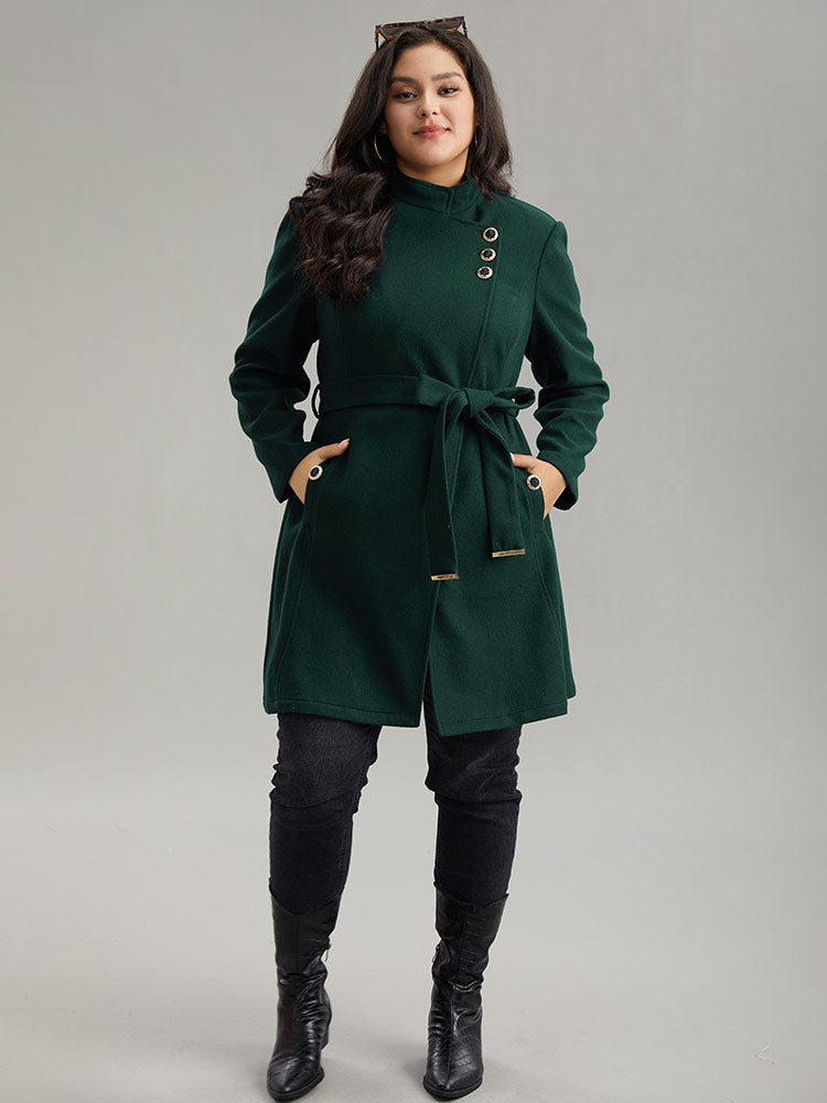Solid Metal Detail Belted Pocket Coat