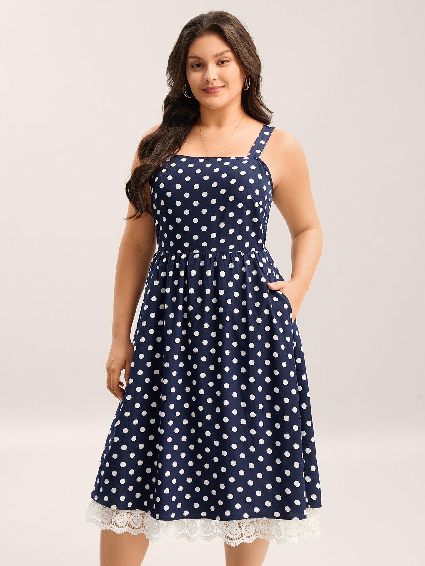 Polka Dots Print Adjustable Lace Midi Dress