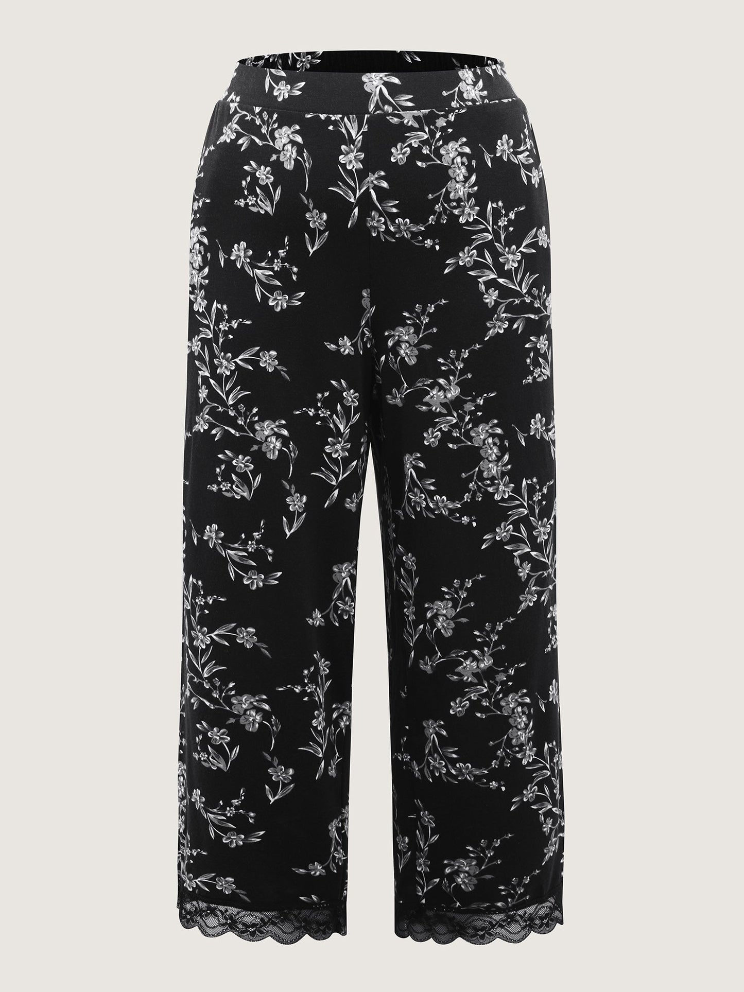 Romantic Floral Print Lace Lounge Bottoms