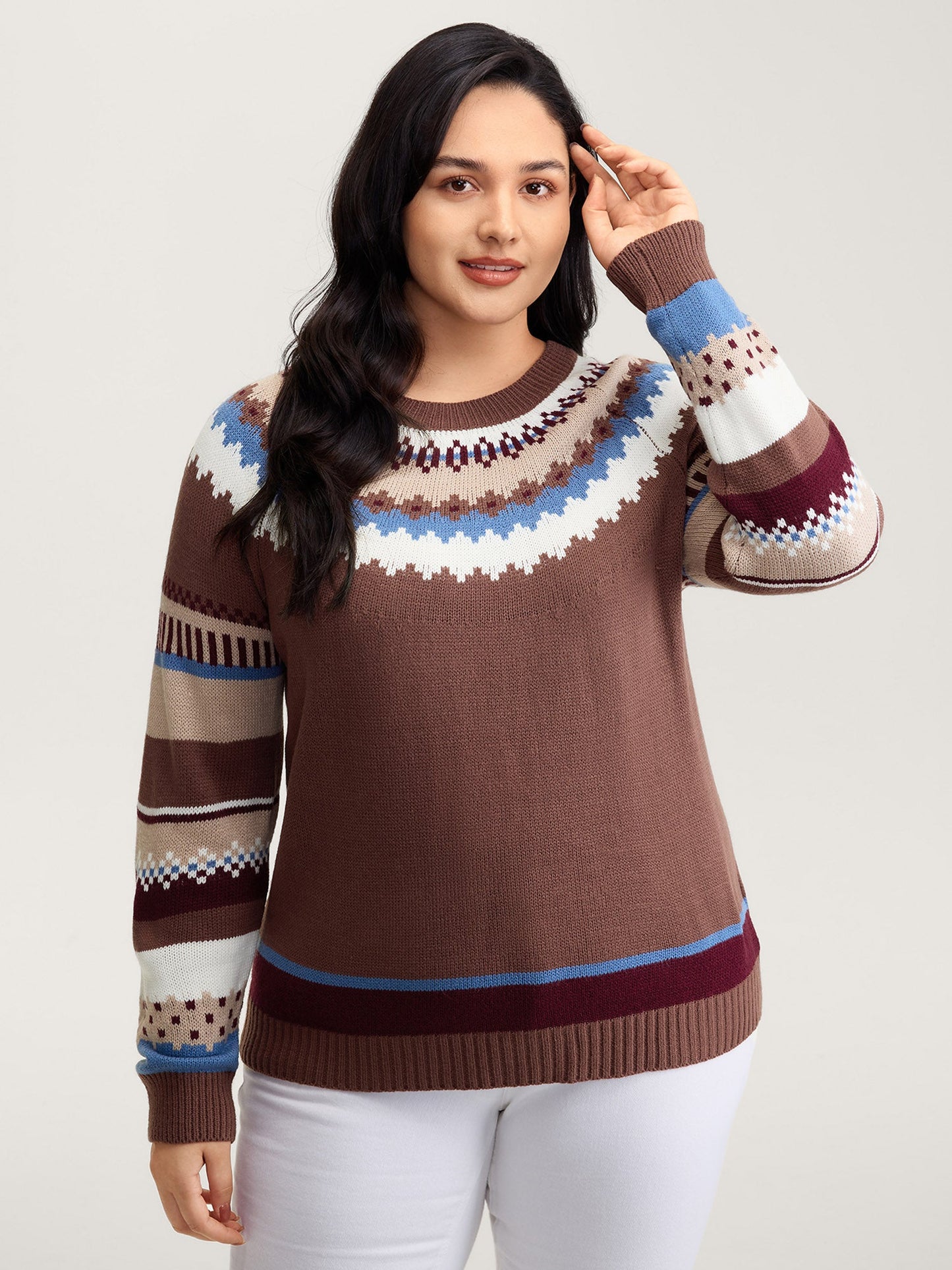 Fair-Isle Jacquard Pattern Contrast Pullover