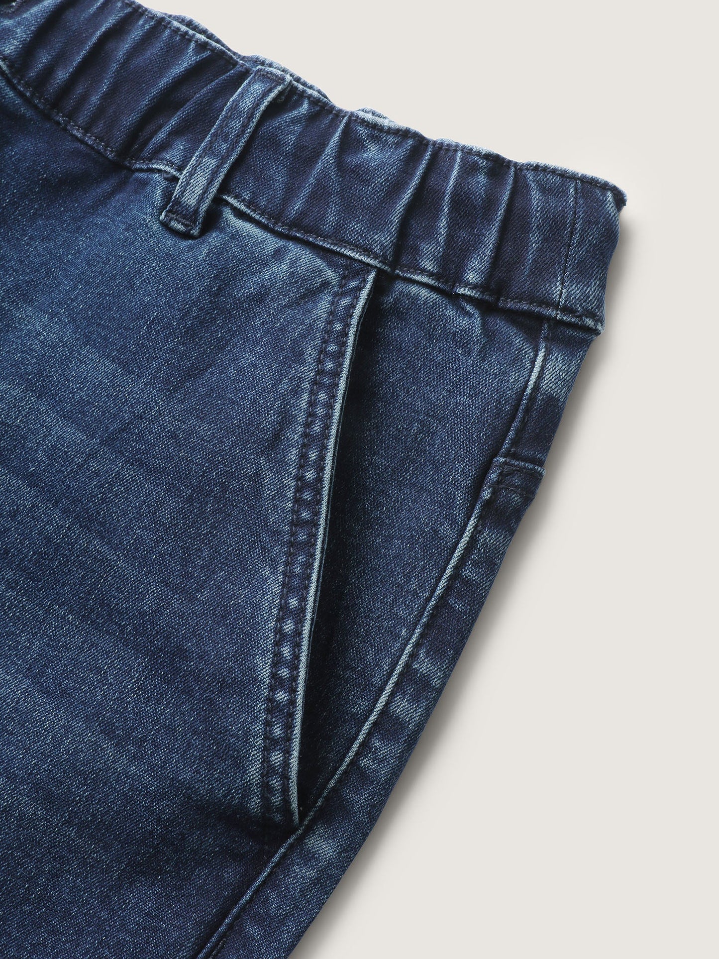 Vintage Wash Rubber Waist Straight-Leg Jeans