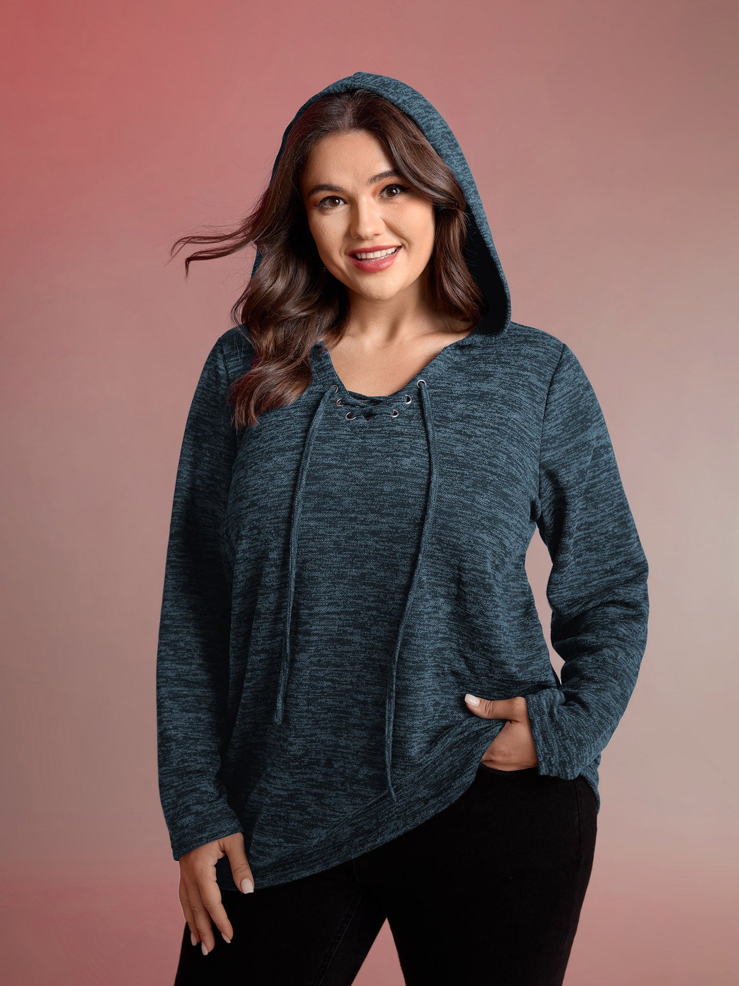 Heather Neck Cross-Tie Hoodie