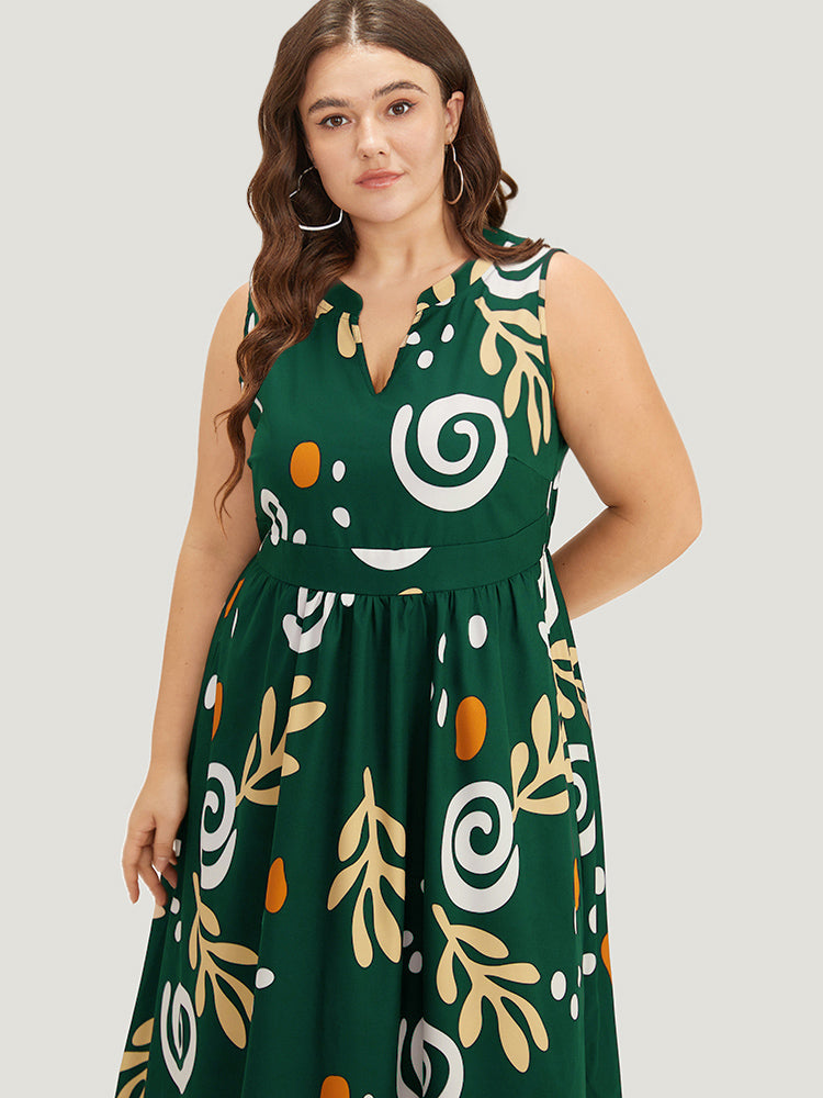 Graphic Print Notched Pocket Tank Dress