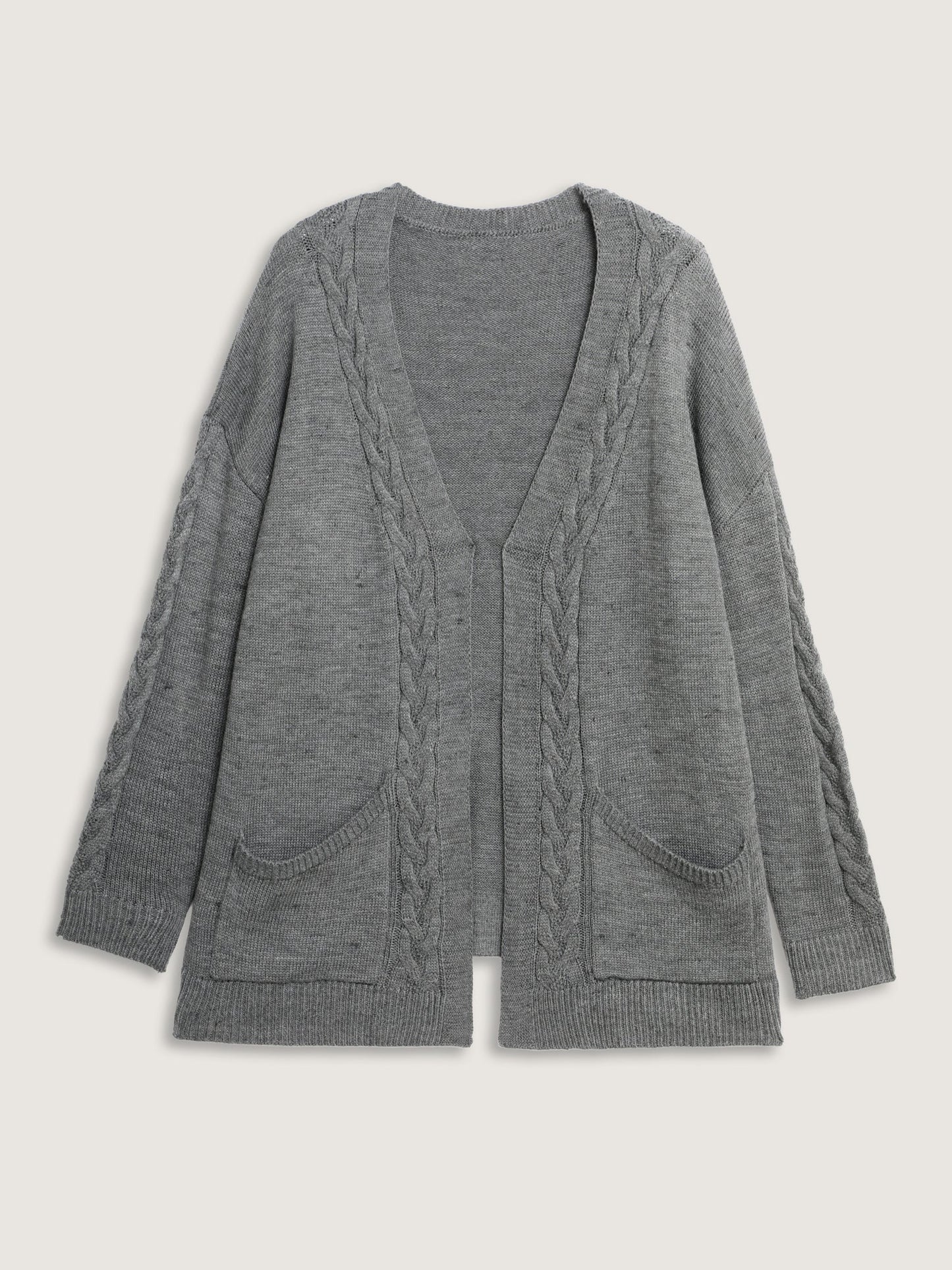 Cable Knit Side Pockets Knit Cardigan