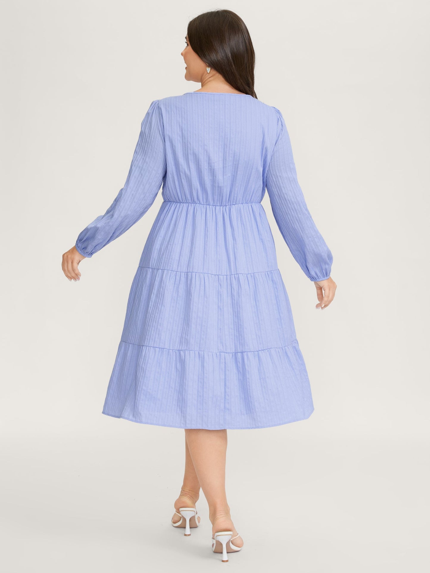 Cotton Textured Bow-Tie Detail Tiered Midi Dress