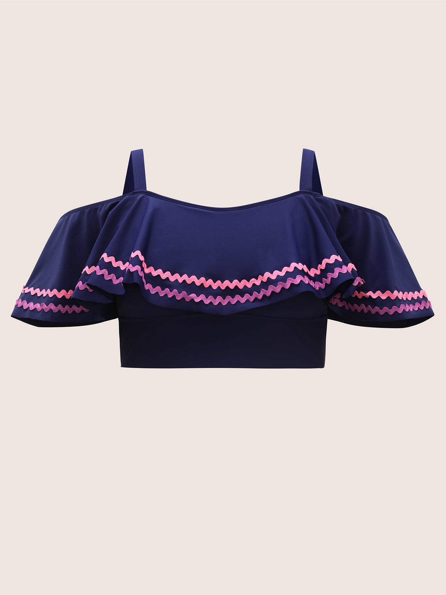 Off Shoulder Woven Ribbon Ruffle Trim Swim Top