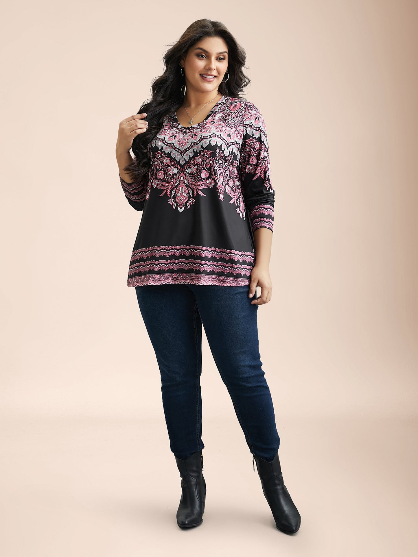 Stretchy Boho Print Full Sleeve T-Shirt