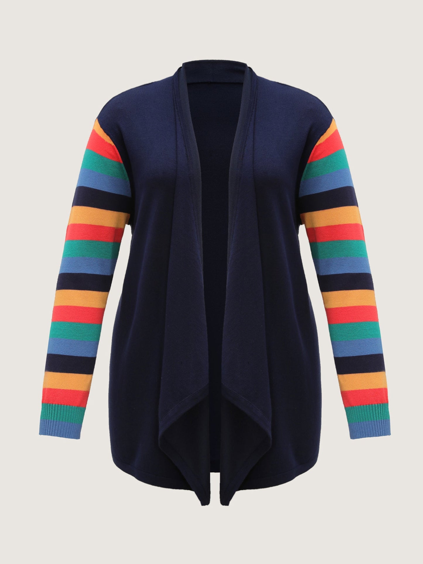 Colorful Stripes Irregular Hem Knit Cardigan