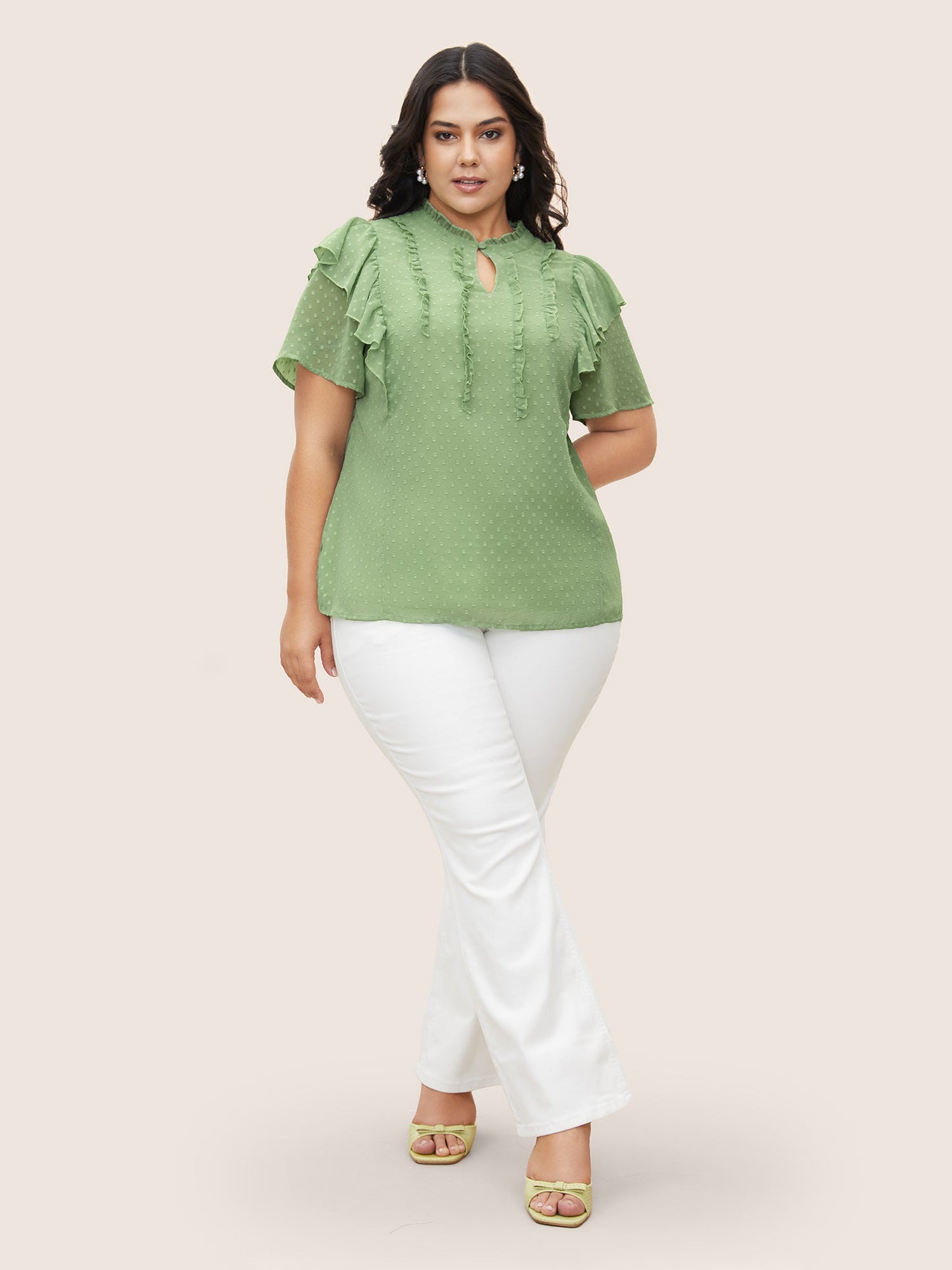 Texture Frill Trim Ruffle Sleeve Blouse